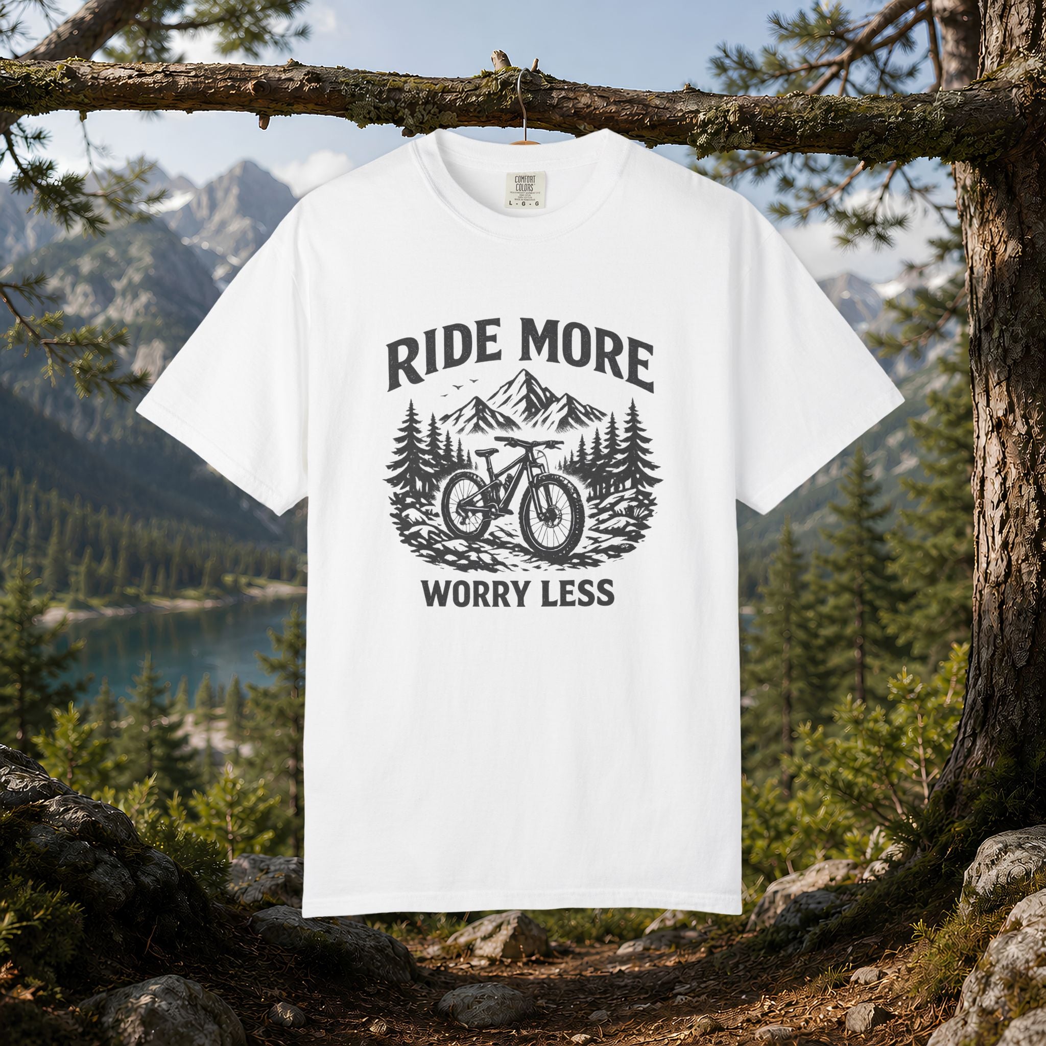 Ride More Worry Less T-Shirt — Mountain Bike Adventure Tee