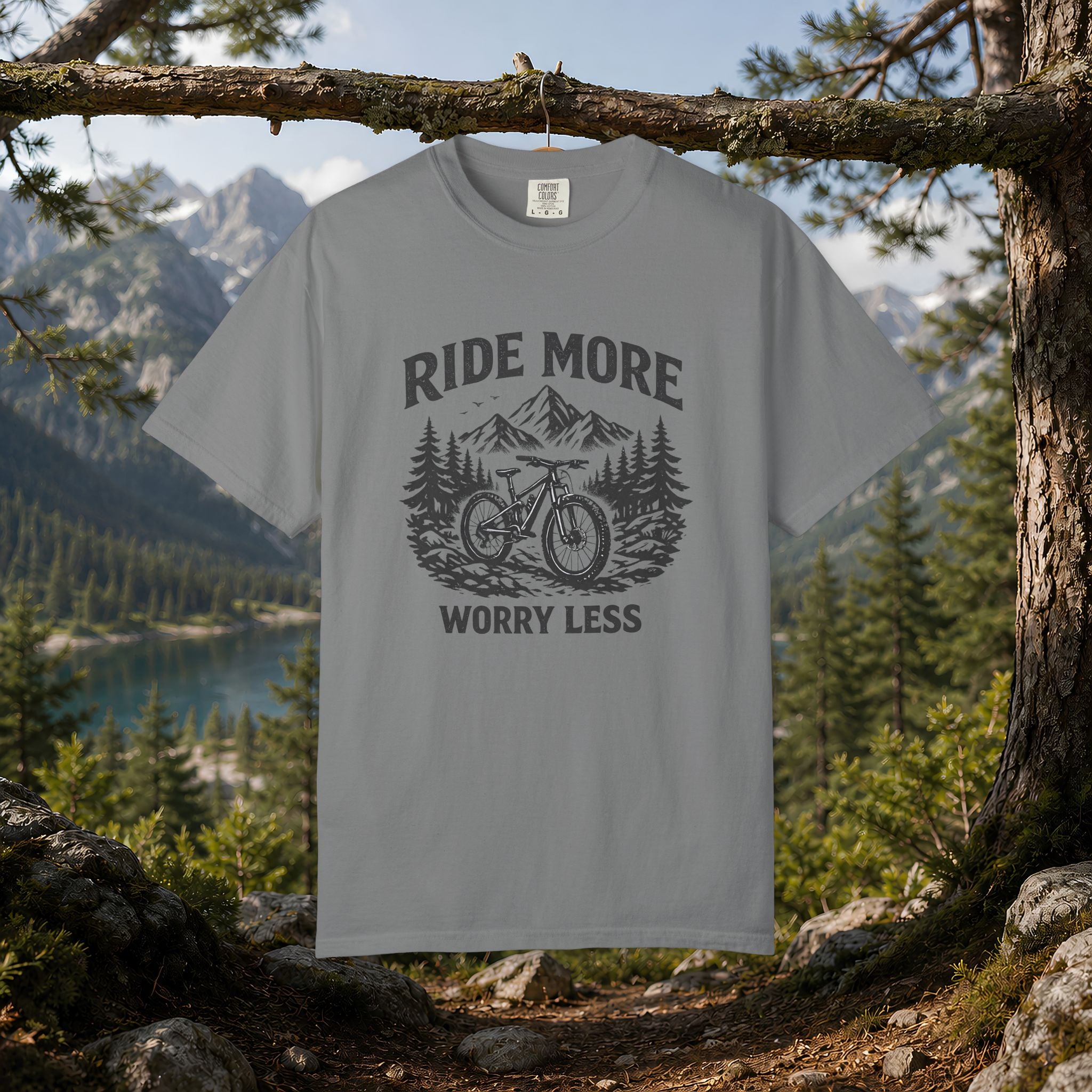 Ride More Worry Less T-Shirt — Mountain Bike Adventure Tee