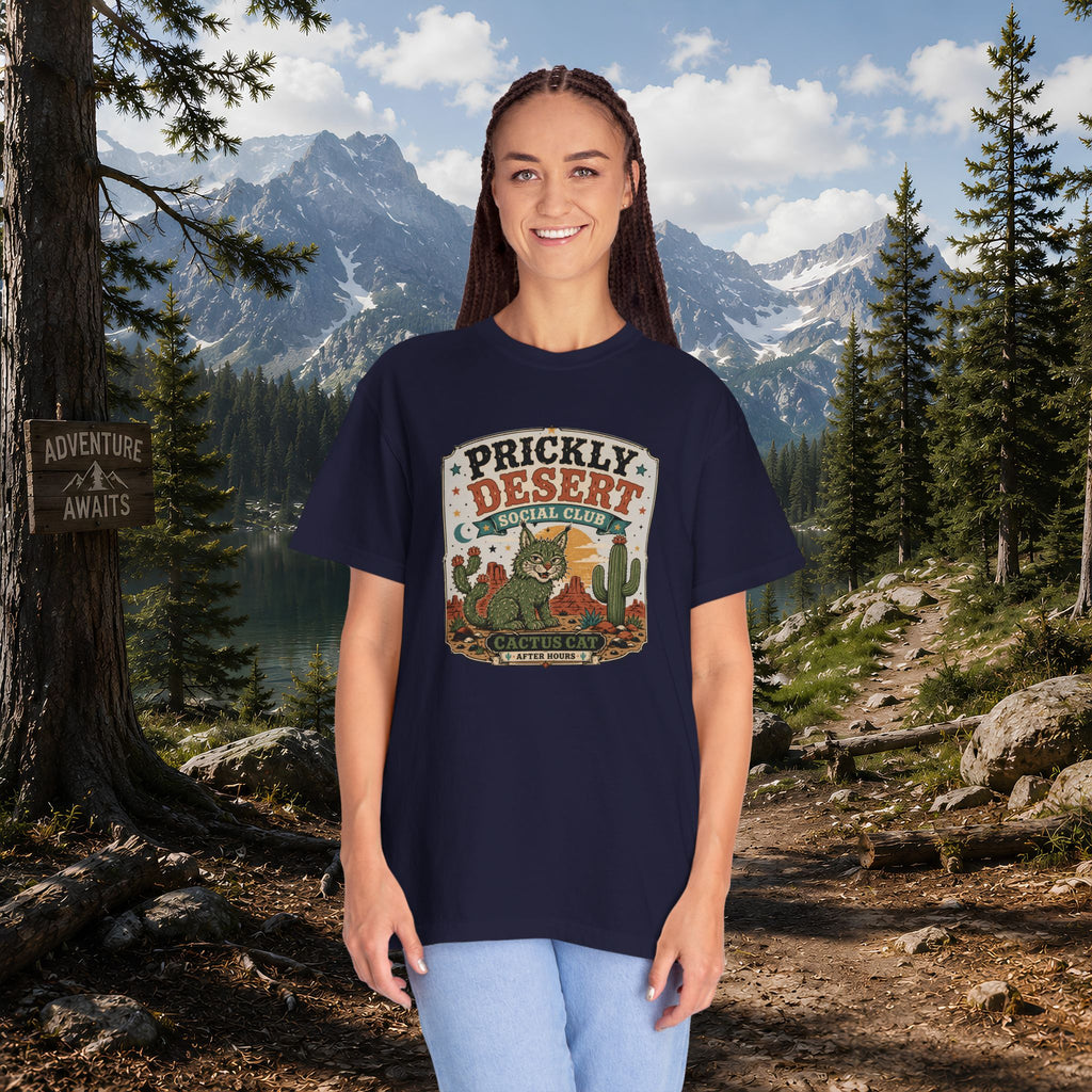 Cactus Cat Tee — Prickly Desert Social Club Retro Cactus Cat Graphic T-Shirt