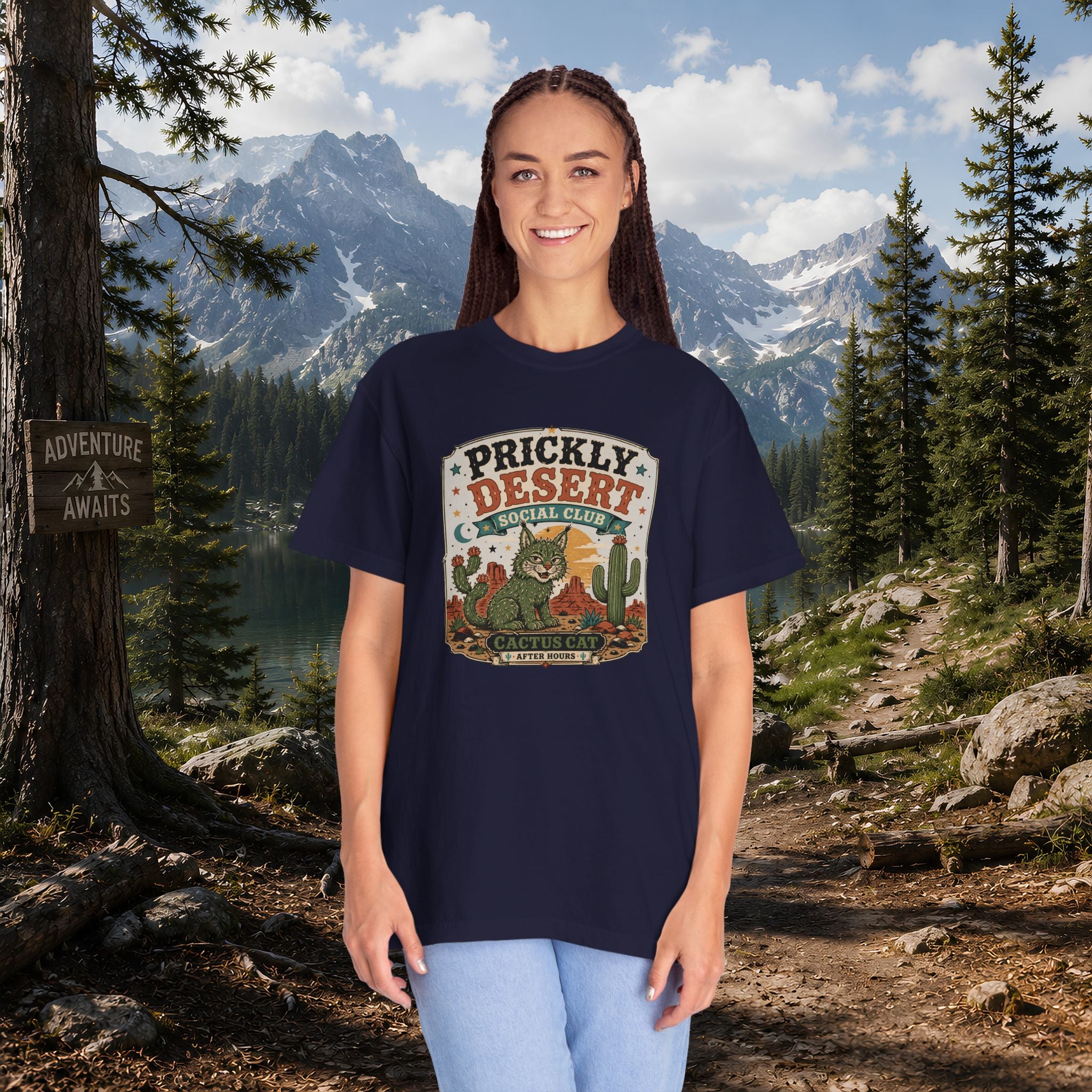 Cactus Cat Tee — Prickly Desert Social Club Retro Cactus Cat Graphic T-Shirt