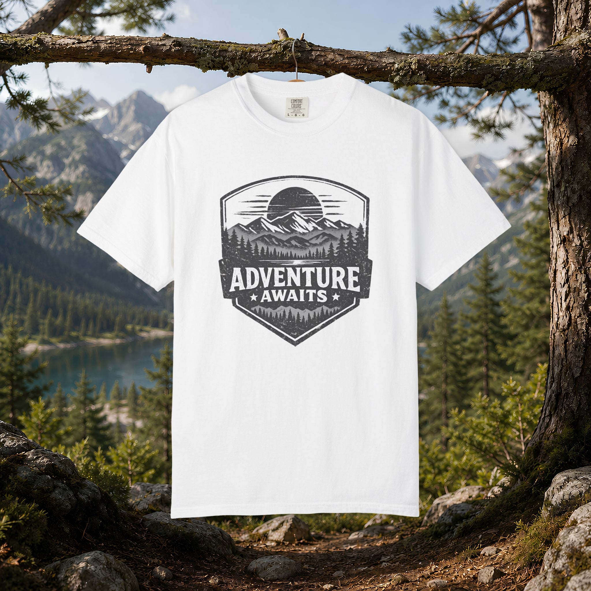 Adventure Awaits T-Shirt — Mountain Hiking Outdoors Tee