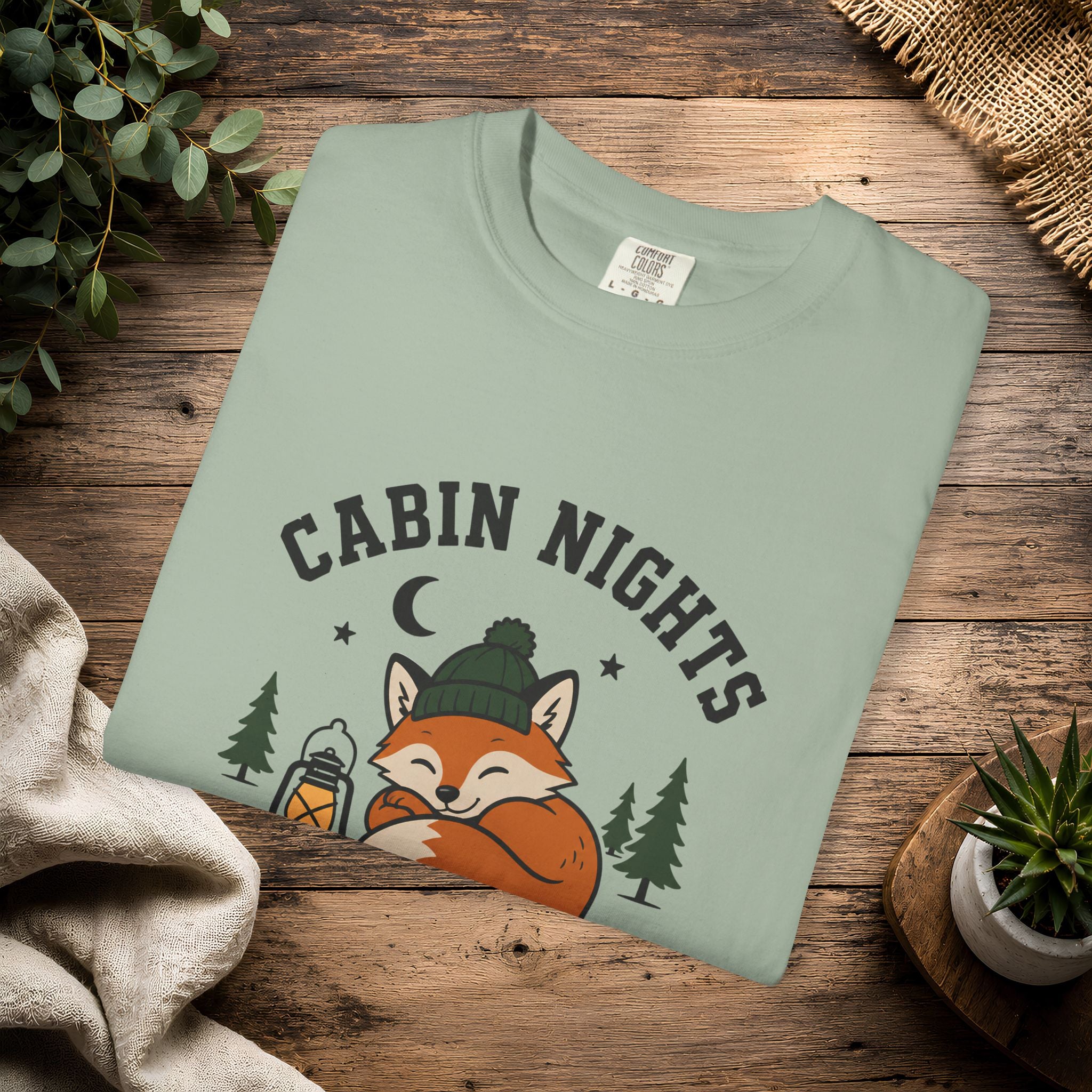 Cabin Nights Crew T-Shirt — Cozy Fox Camping Tee