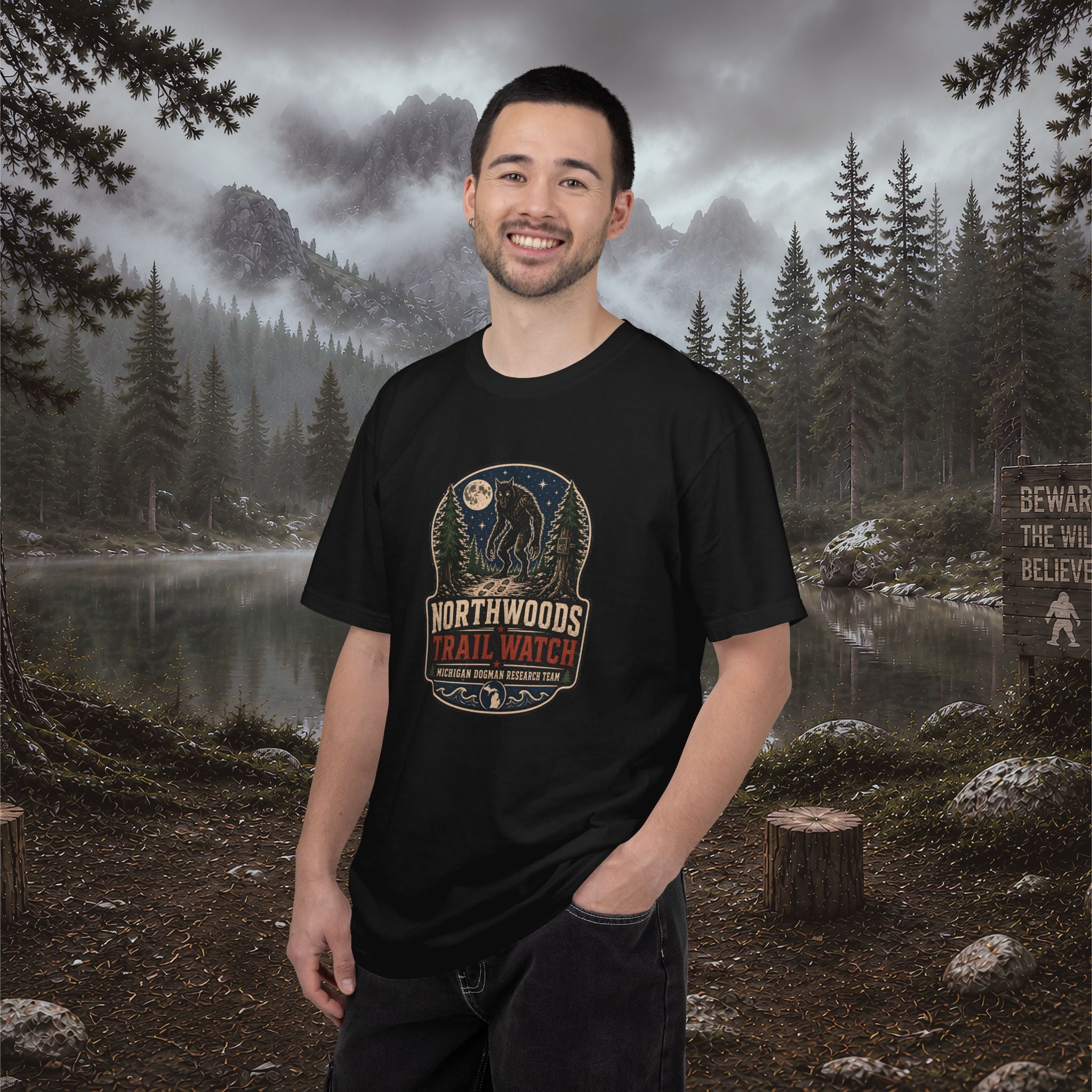 Michigan Dogman Patch T-Shirt — Retro Cryptid Trail Tee
