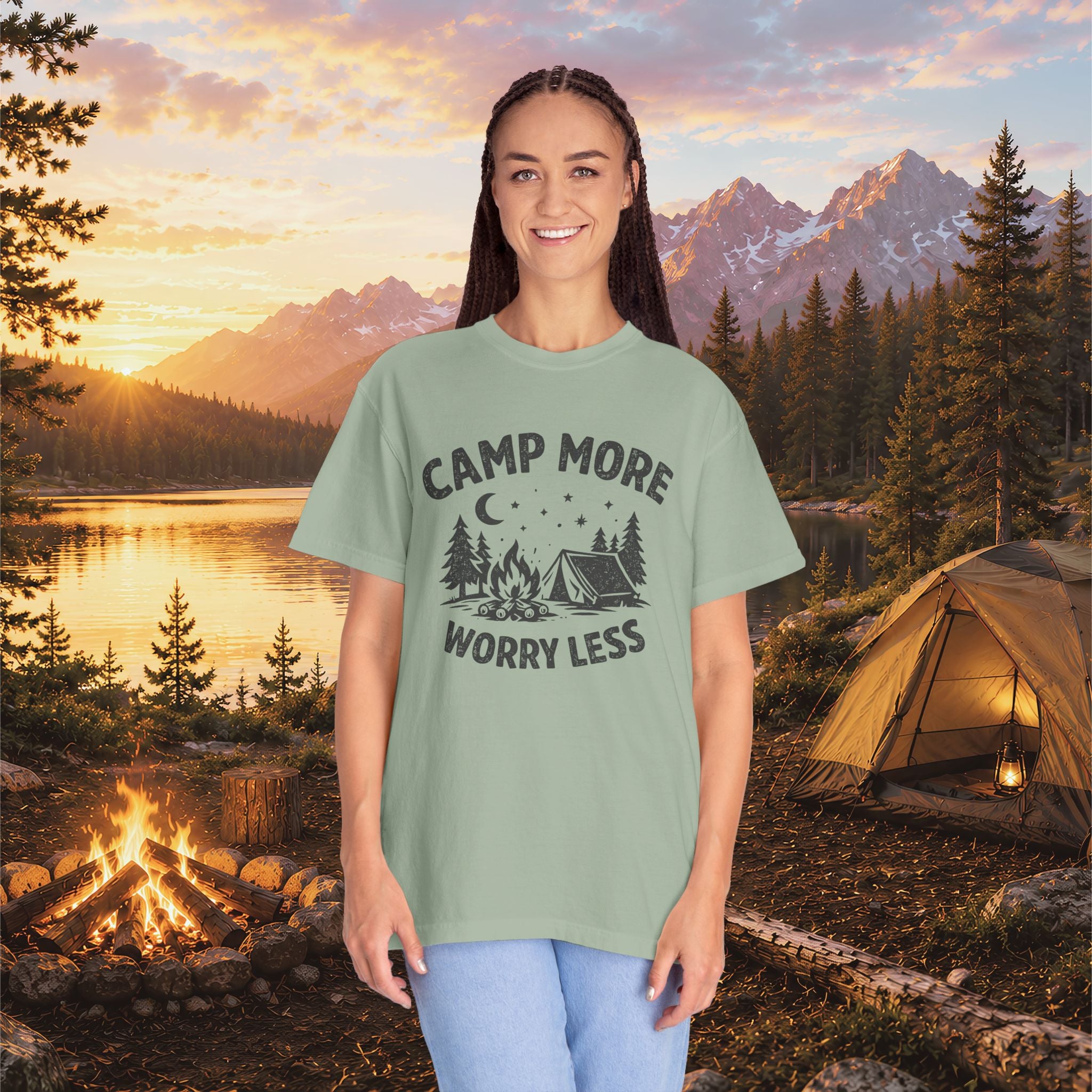 Camp More Worry Less T-Shirt - Camping Enthusiast Tee