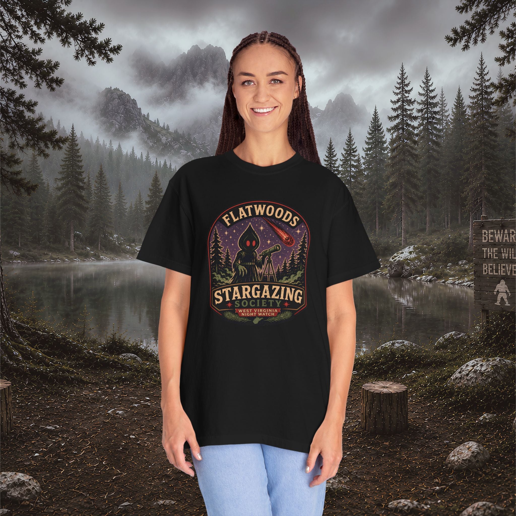 Flatwoods Stargazing Society T‑Shirt — Night Sky Adventure Tee