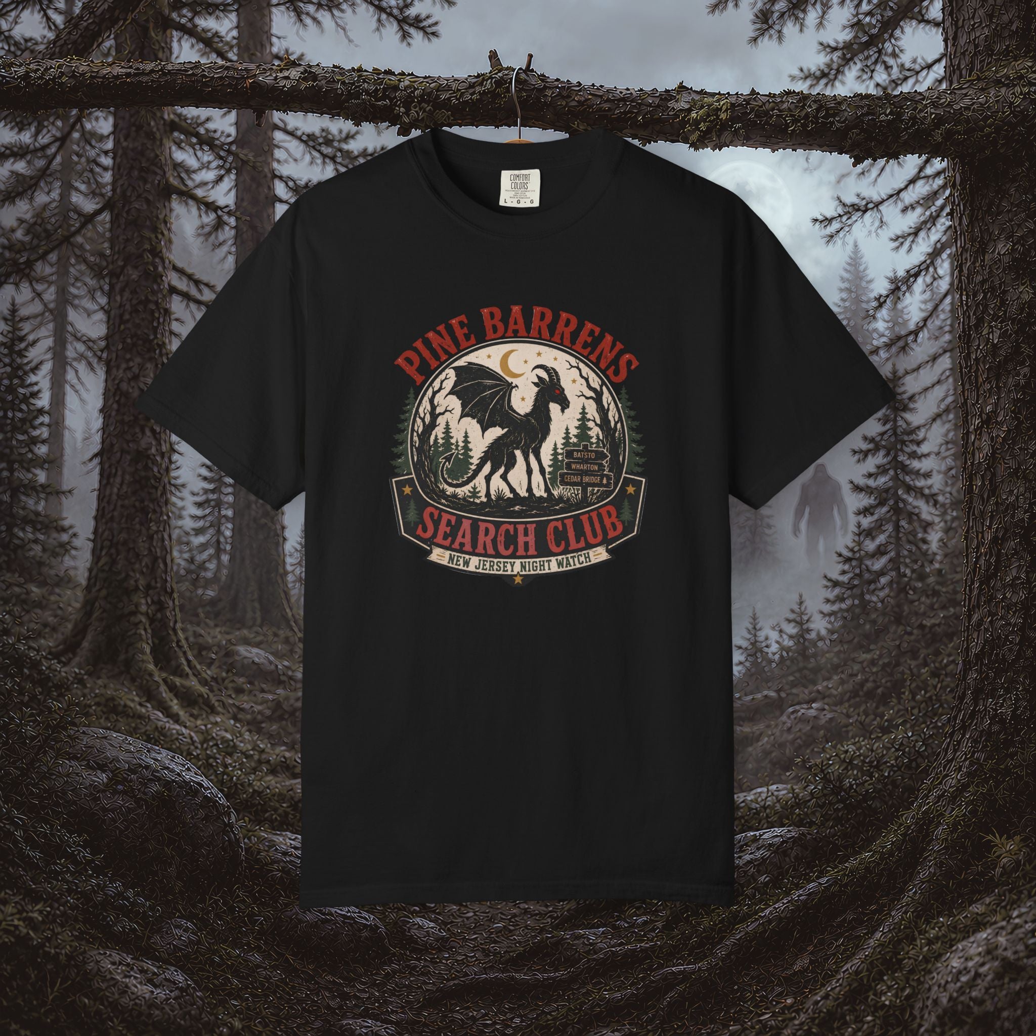 Jersey Devil Pine Barrens Search Club T-Shirt — Vintage Cryptid Graphic Tee