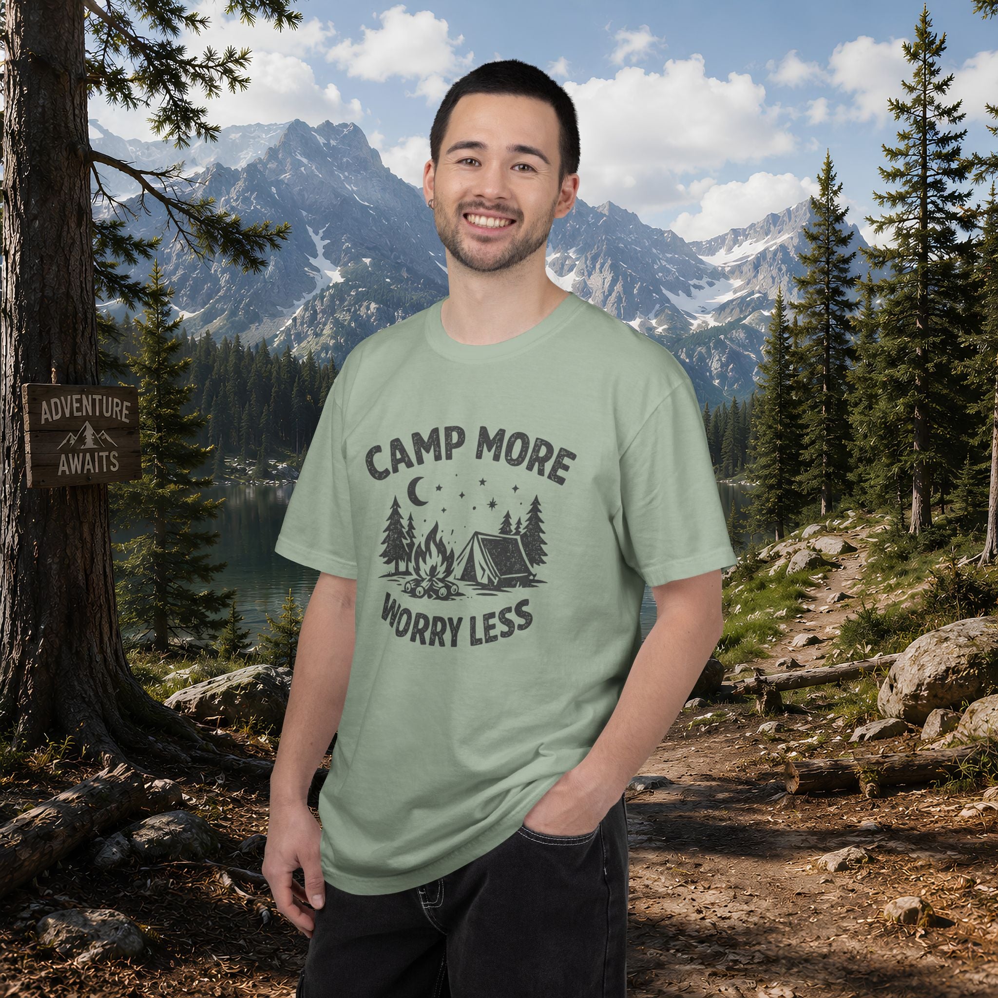 Camp More Worry Less T-Shirt - Camping Enthusiast Tee