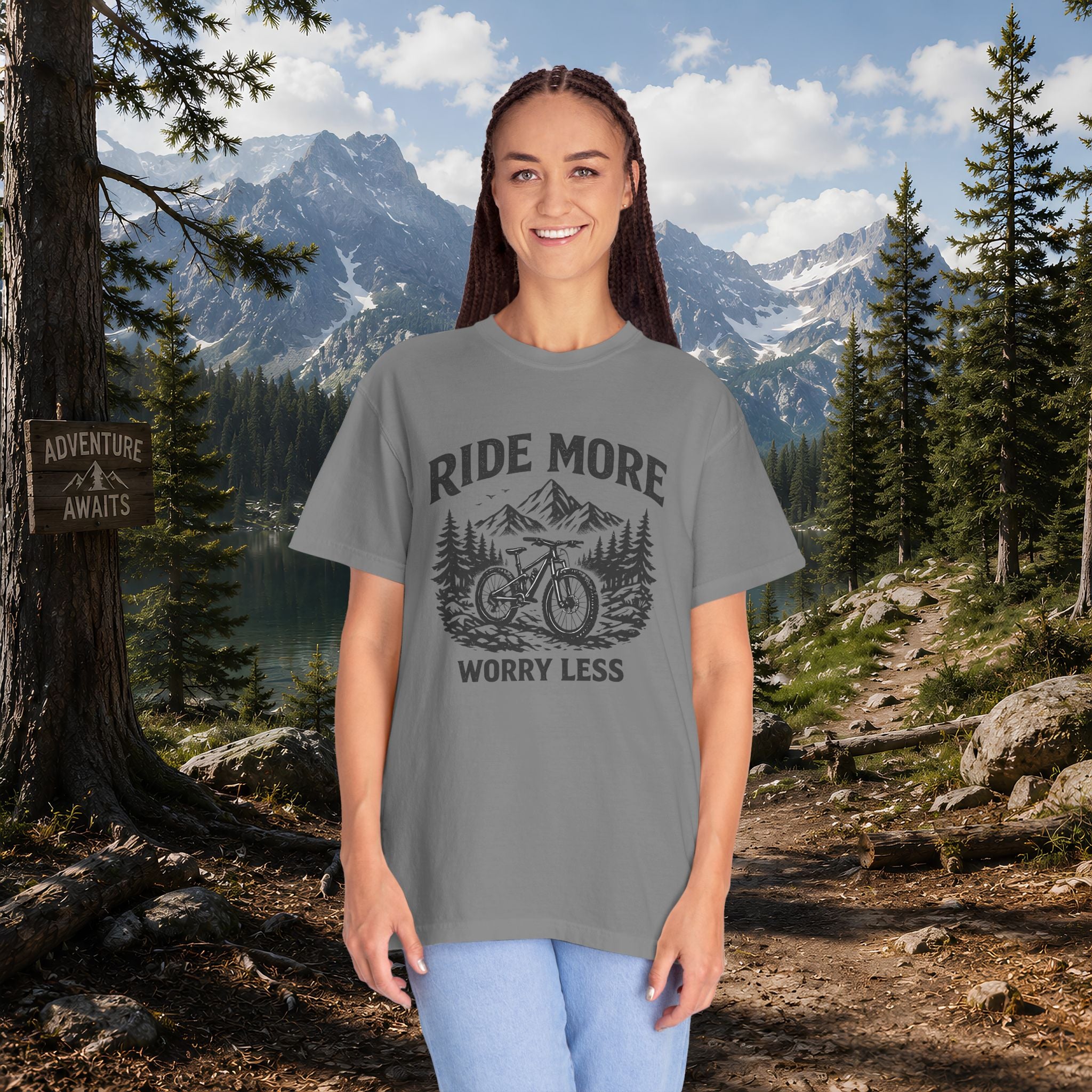 Ride More Worry Less T-Shirt — Mountain Bike Adventure Tee