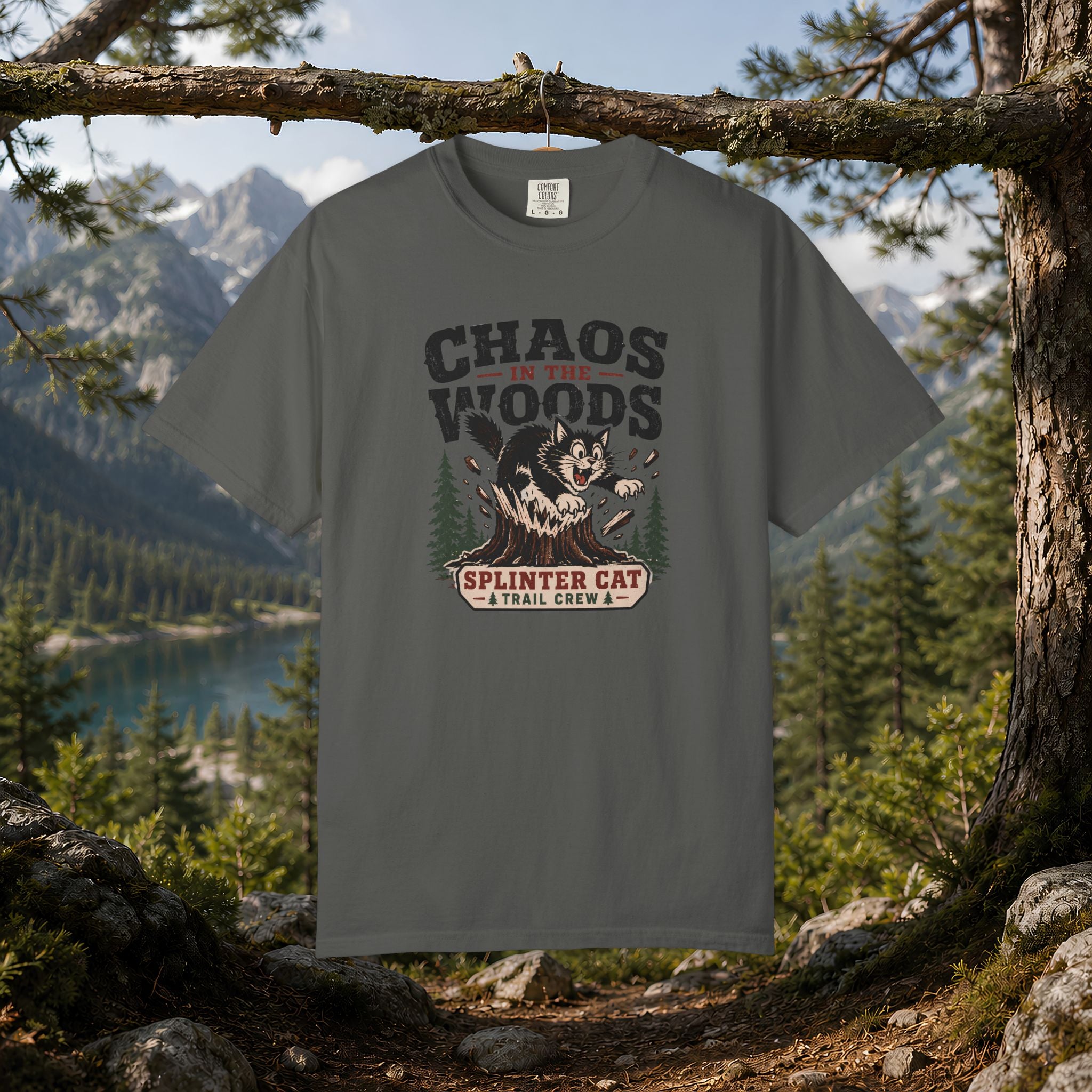 Splinter Cat 'Chaos in the Woods' Graphic Tee — Vintage Outdoor Trail Shirt
