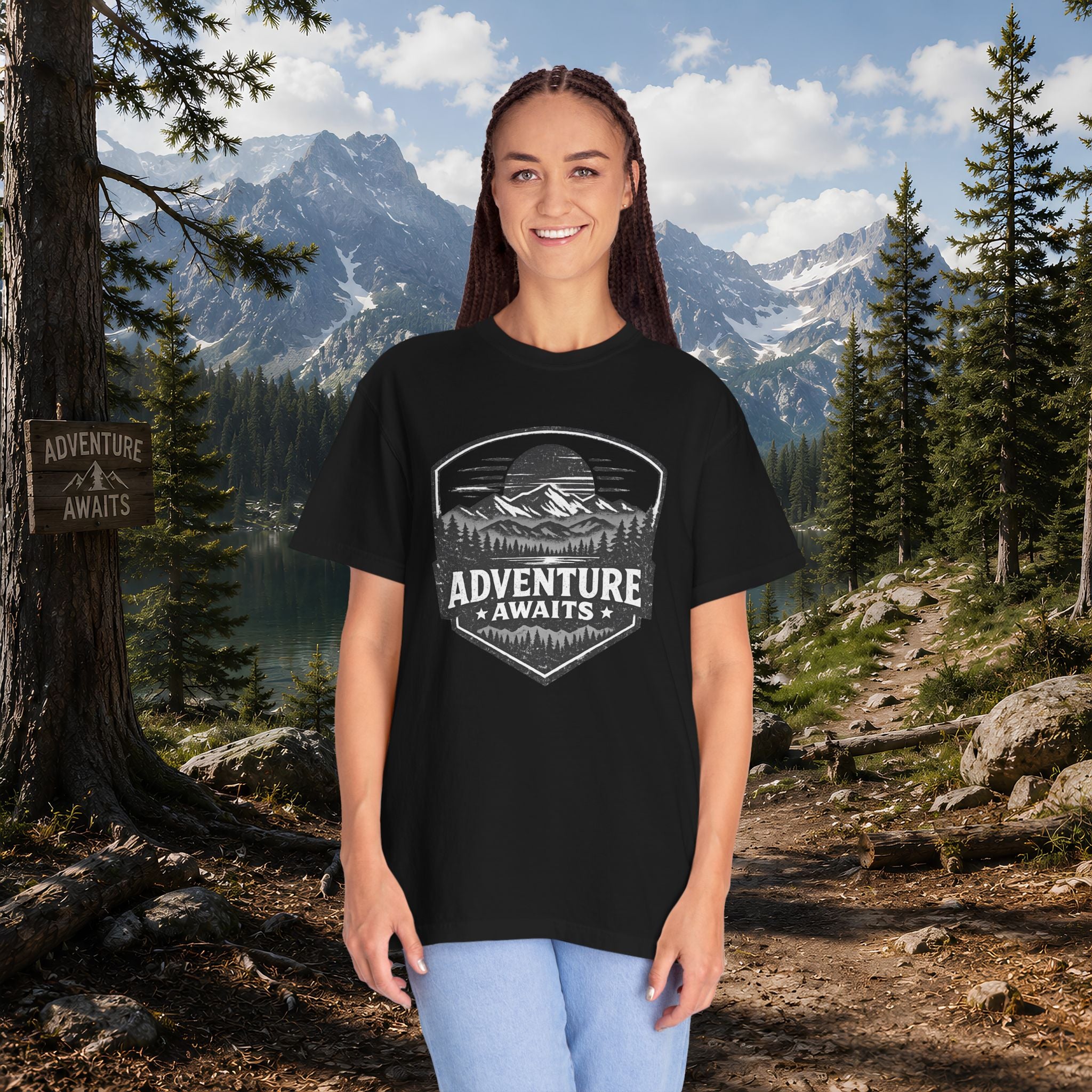 Adventure Awaits T-Shirt — Mountain Hiking Outdoors Tee