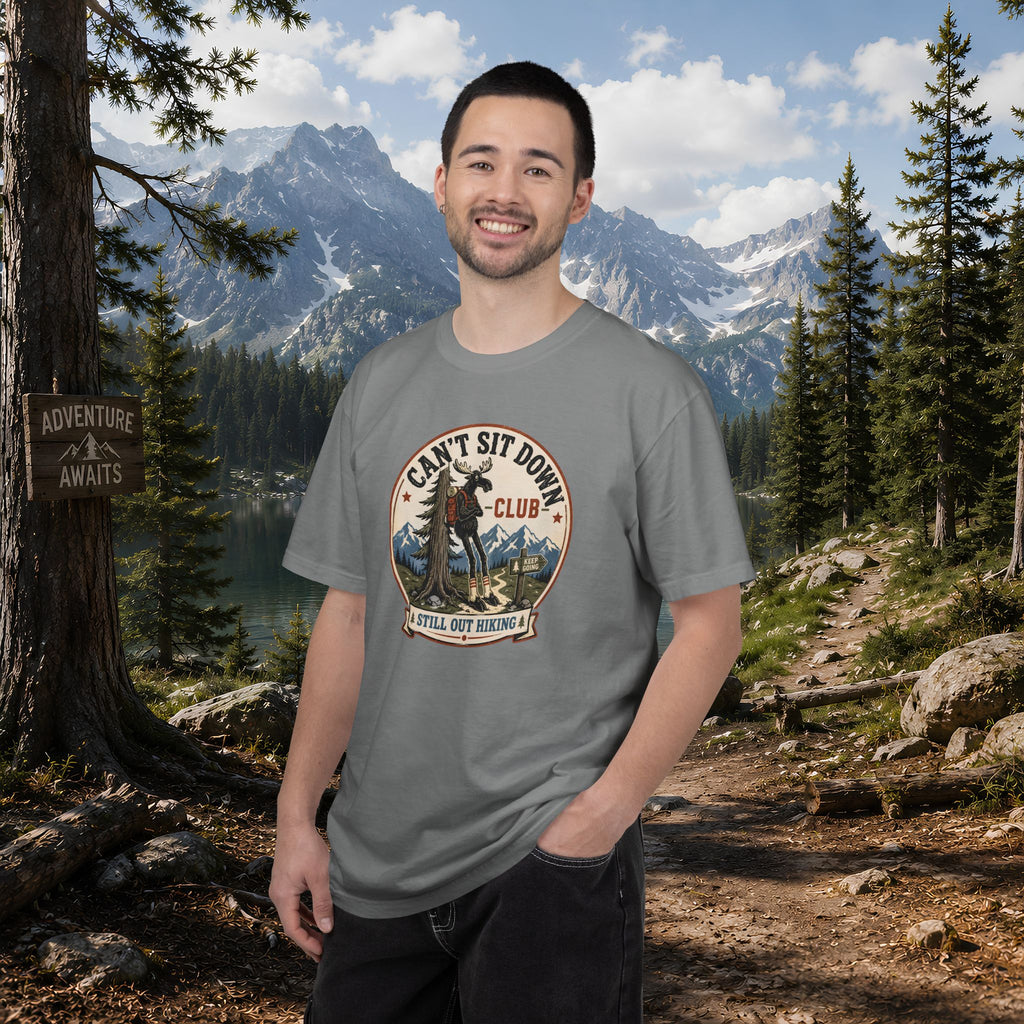 Hugag Hiking Tee — "Can't Sit Down Club" Vintage Mountain Cryptid Shirt