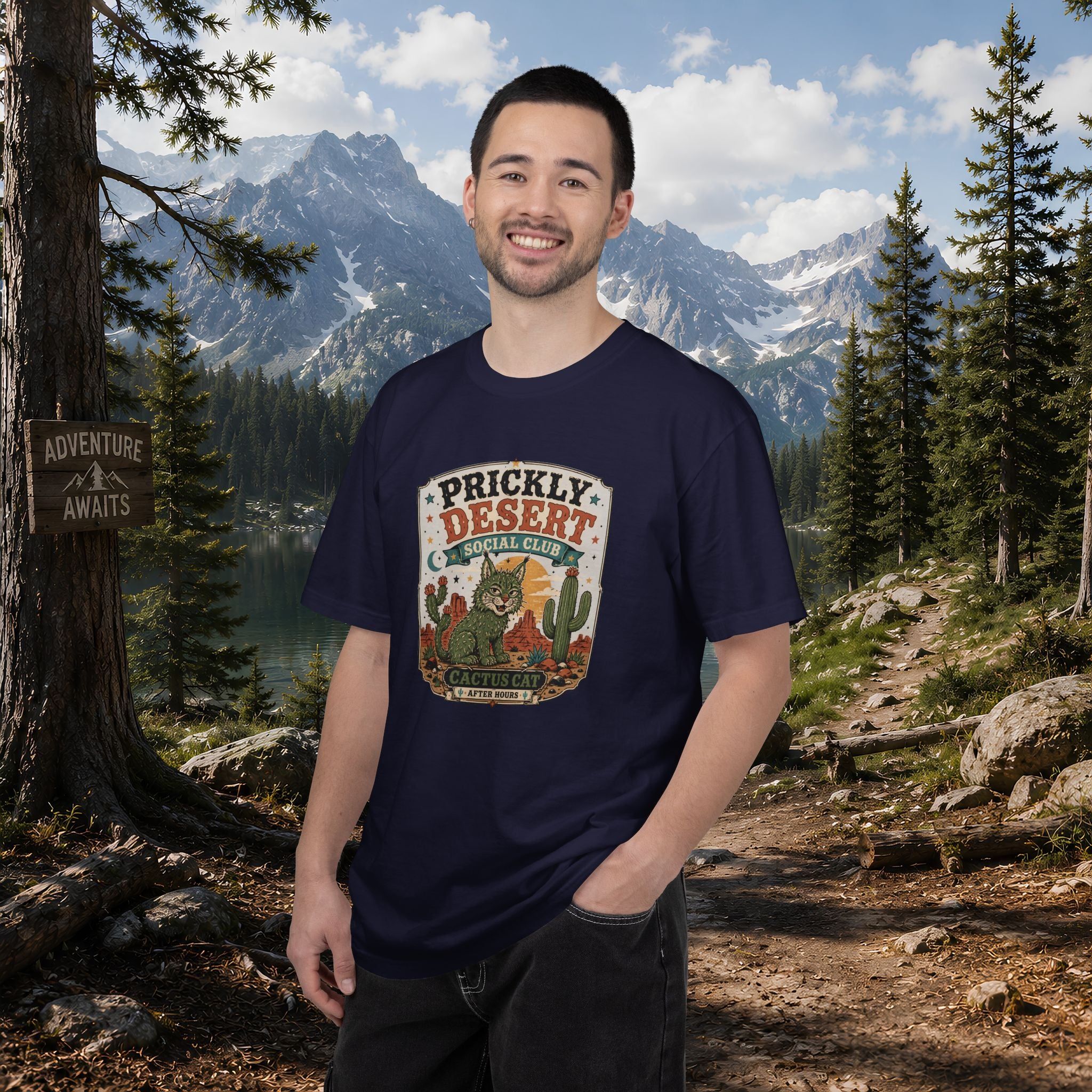 Cactus Cat Tee — Prickly Desert Social Club Retro Cactus Cat Graphic T-Shirt