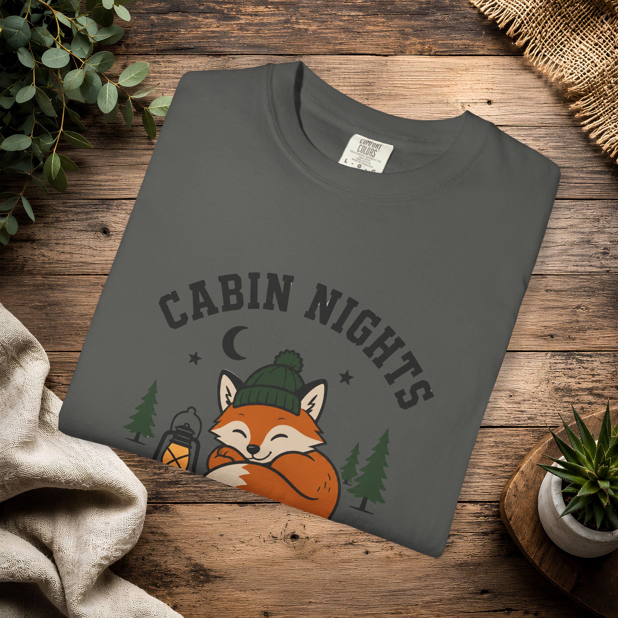 Cabin Nights Crew T-Shirt — Cozy Fox Camping Tee