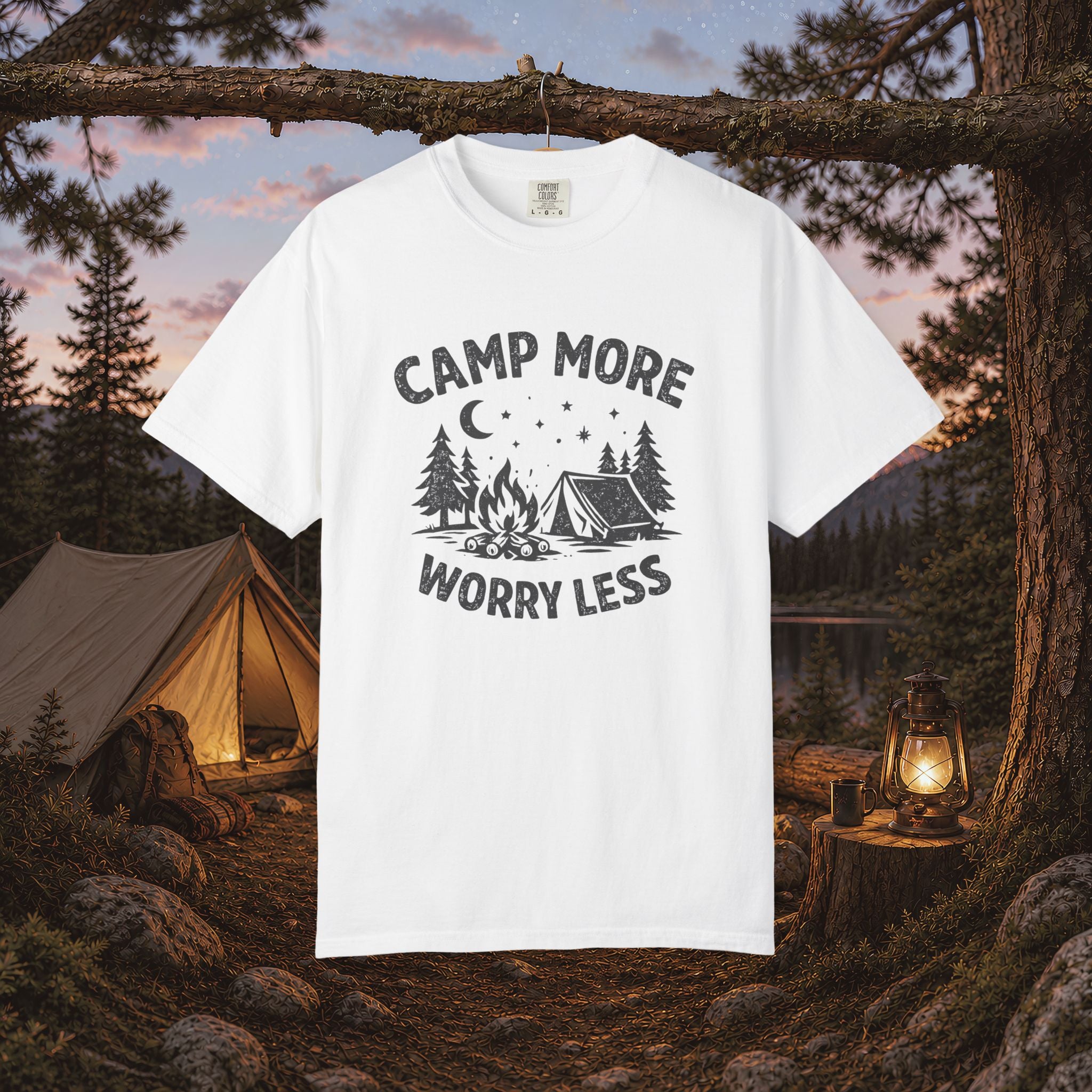 Camp More Worry Less T-Shirt - Camping Enthusiast Tee