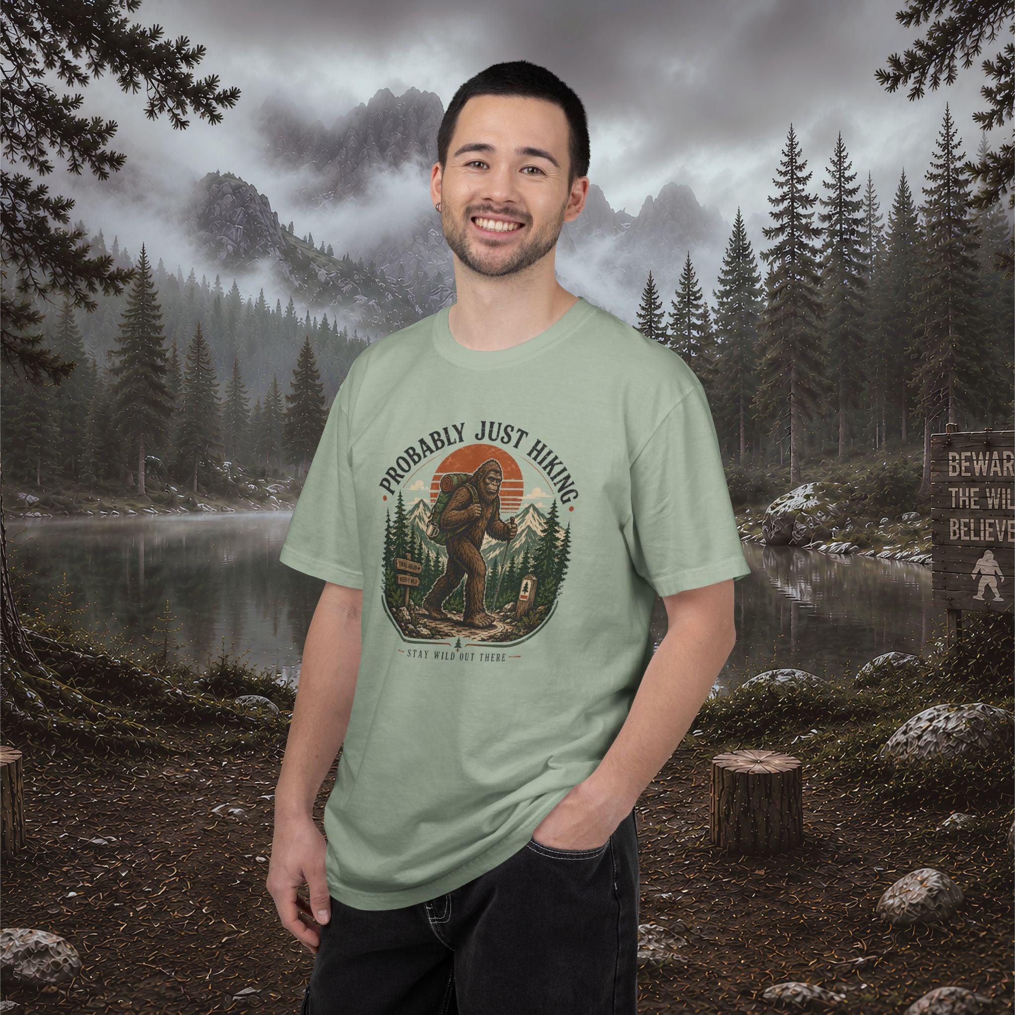 Probably Just Hiking T-Shirt — Bigfoot Forest Adventure Tee