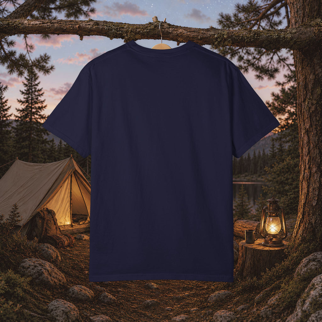 Mountain Camping Circle Art T-shirt | Tent Campfire Outdoors Tee