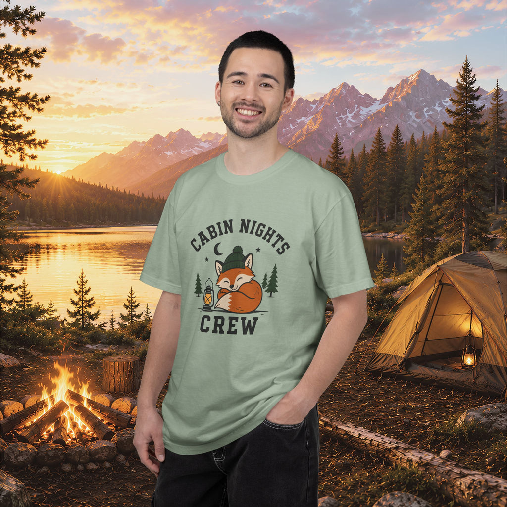 Cabin Nights Crew T-Shirt — Cozy Fox Camping Tee