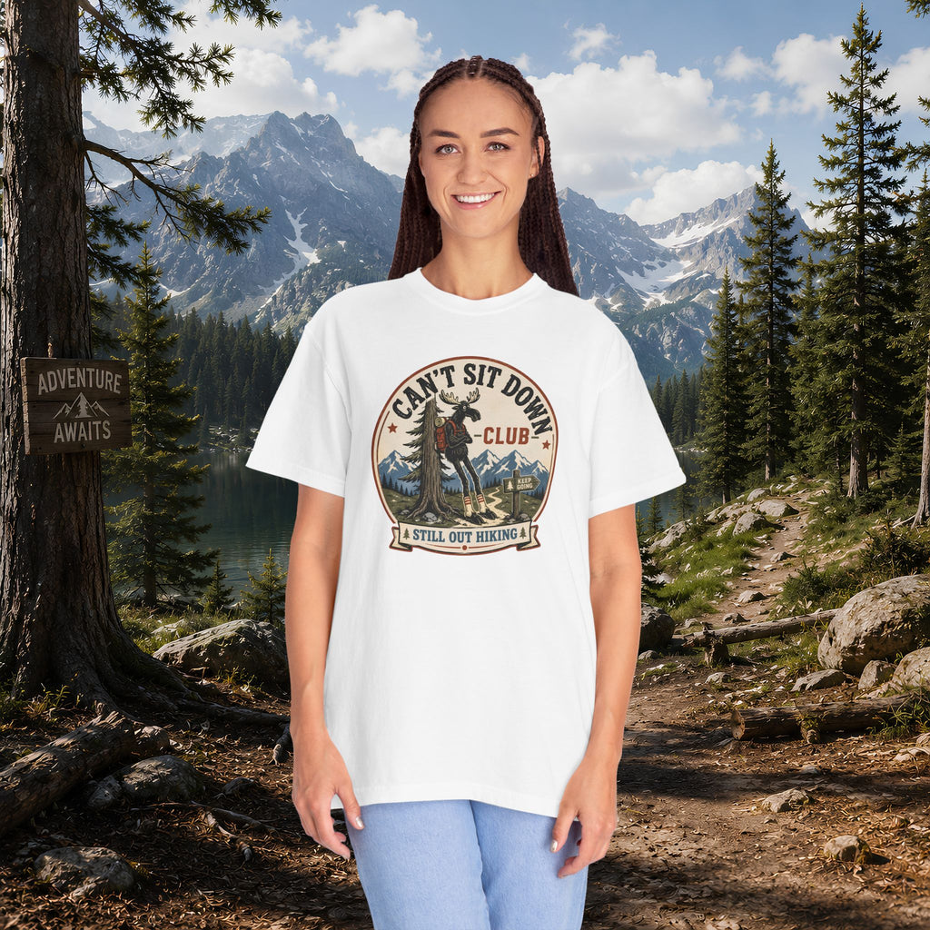 Hugag Hiking Tee — "Can't Sit Down Club" Vintage Mountain Cryptid Shirt