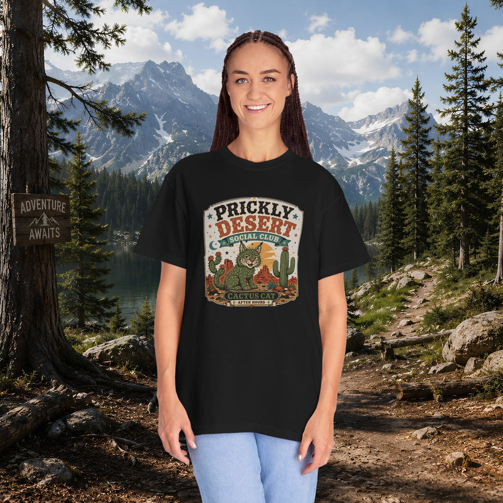 Cactus Cat Tee — Prickly Desert Social Club Retro Cactus Cat Graphic T-Shirt