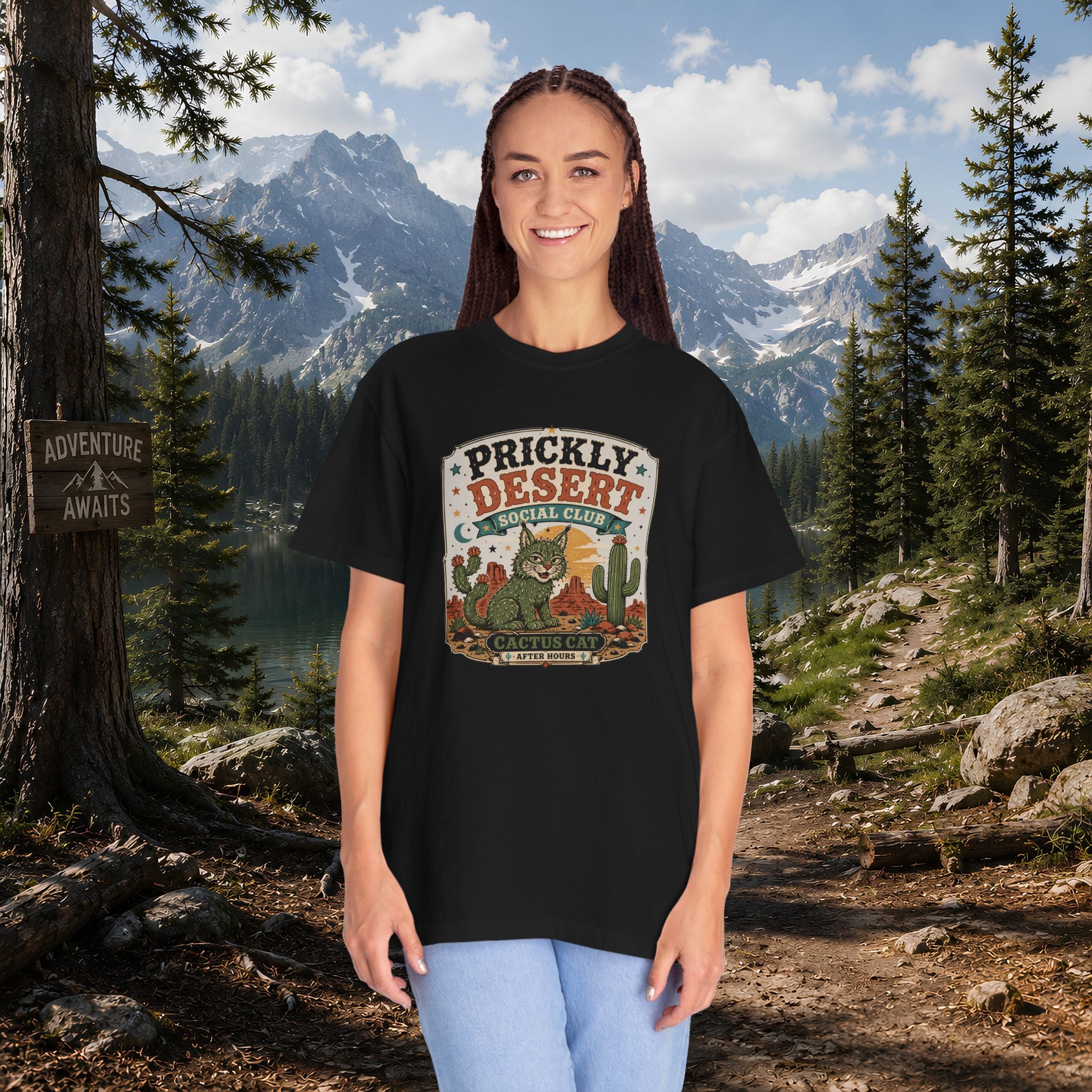 Cactus Cat Tee — Prickly Desert Social Club Retro Cactus Cat Graphic T-Shirt