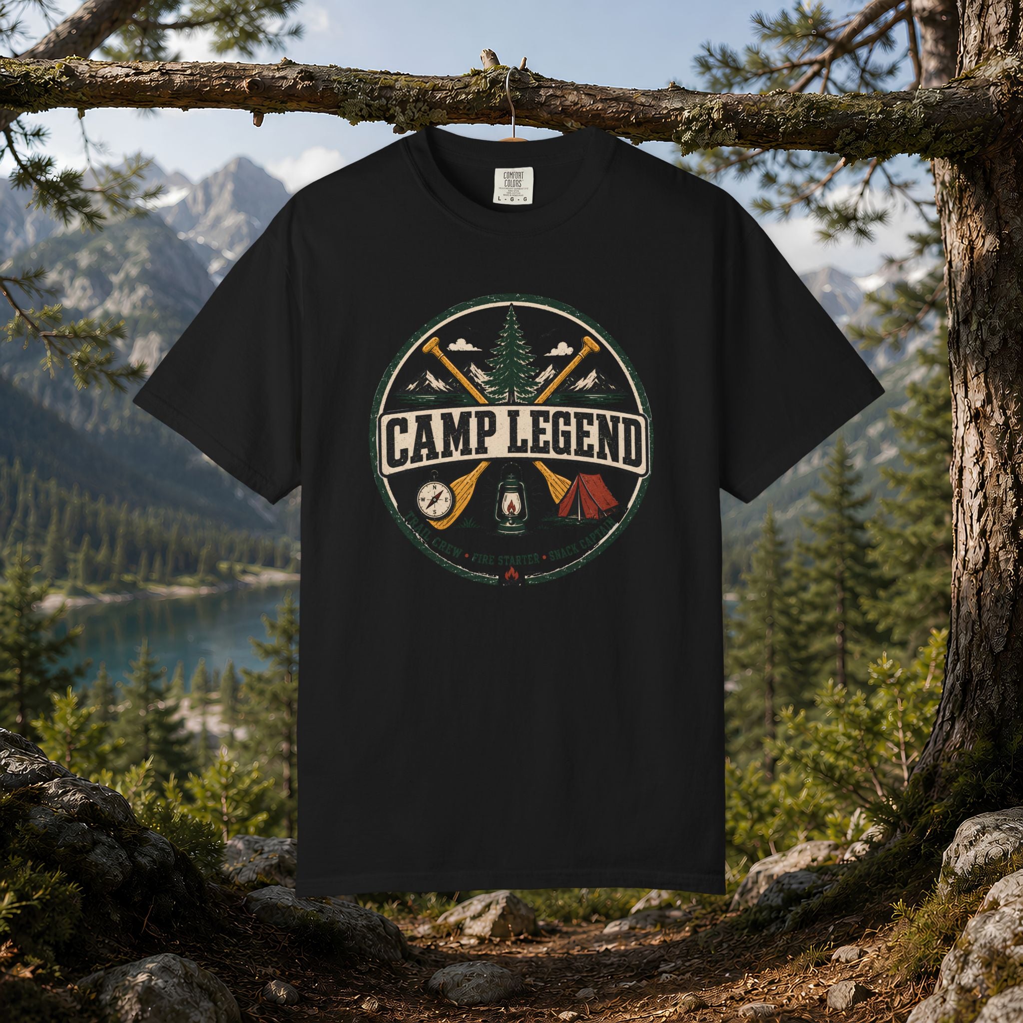 Camp Legend T-Shirt — Vintage Camping Badge Tee