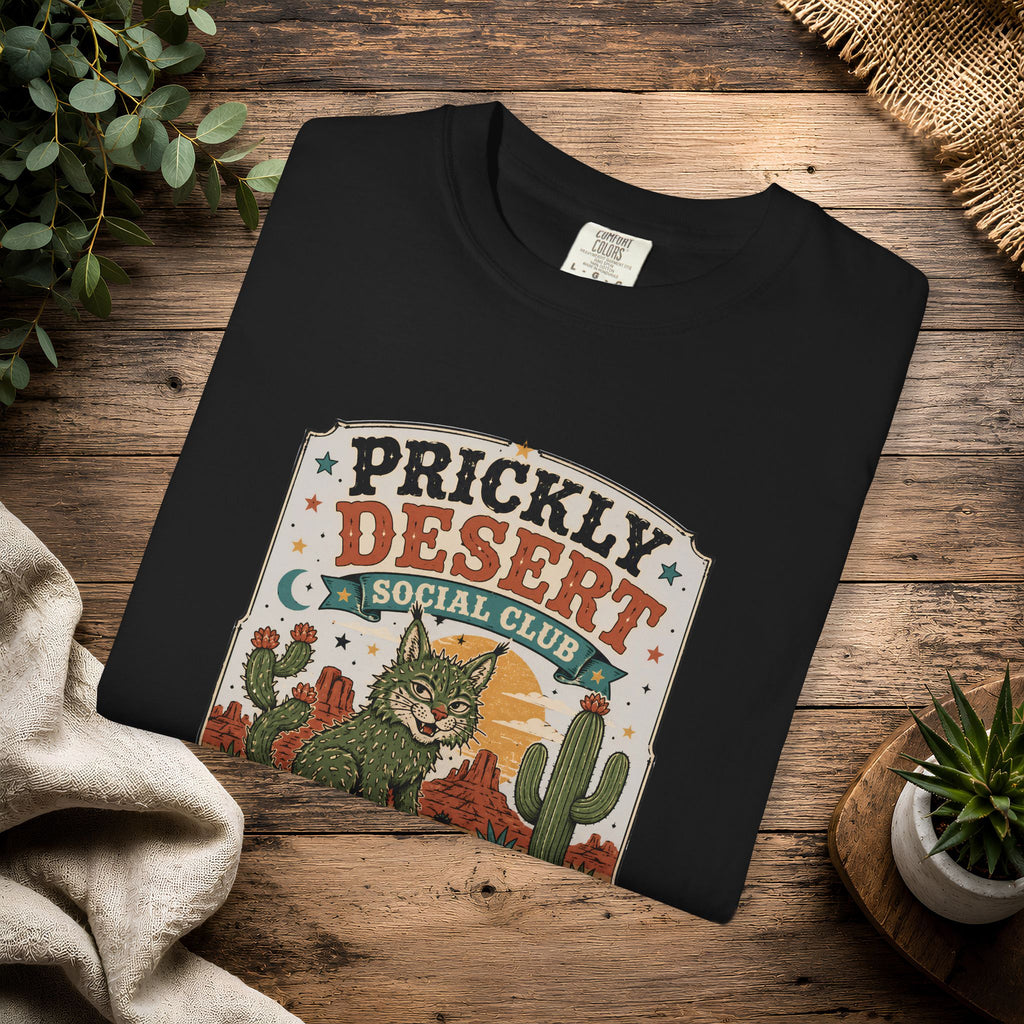 Cactus Cat Tee — Prickly Desert Social Club Retro Cactus Cat Graphic T-Shirt