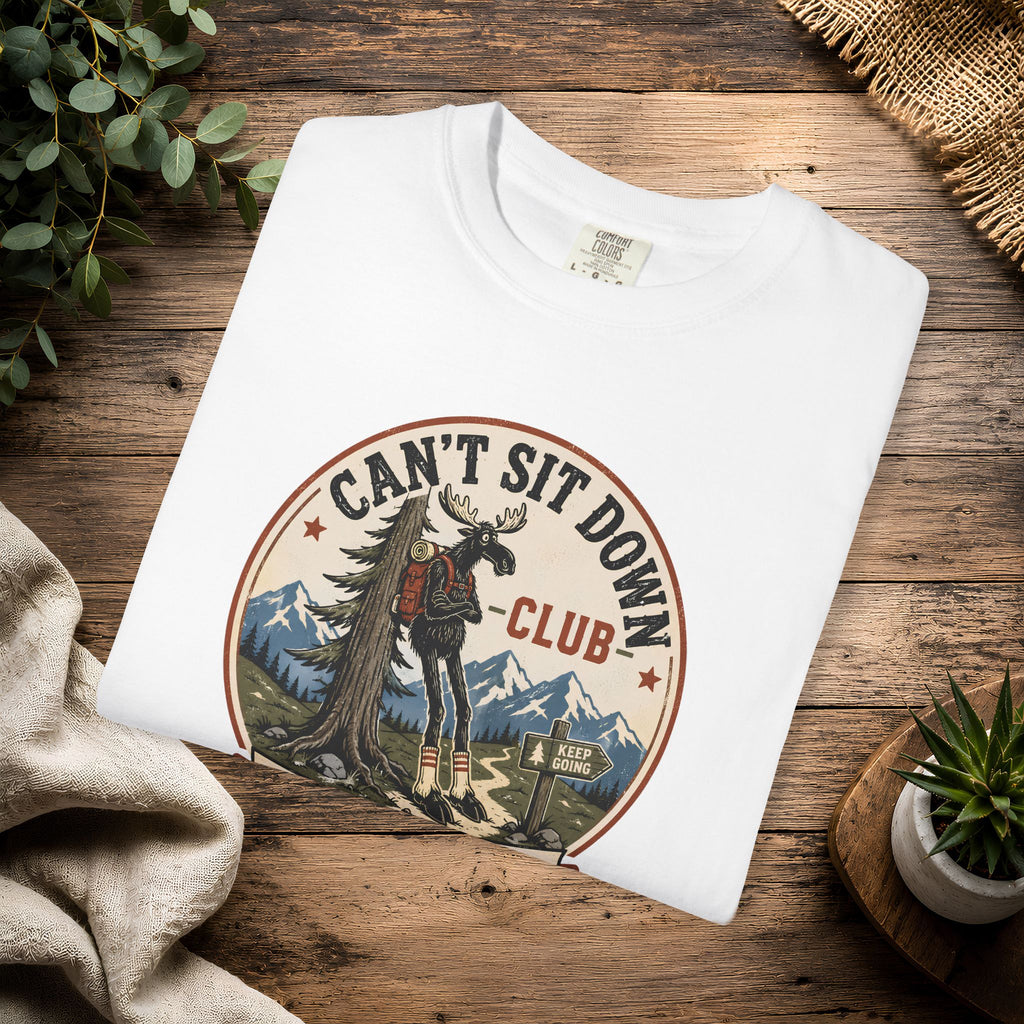 Hugag Hiking Tee — "Can't Sit Down Club" Vintage Mountain Cryptid Shirt