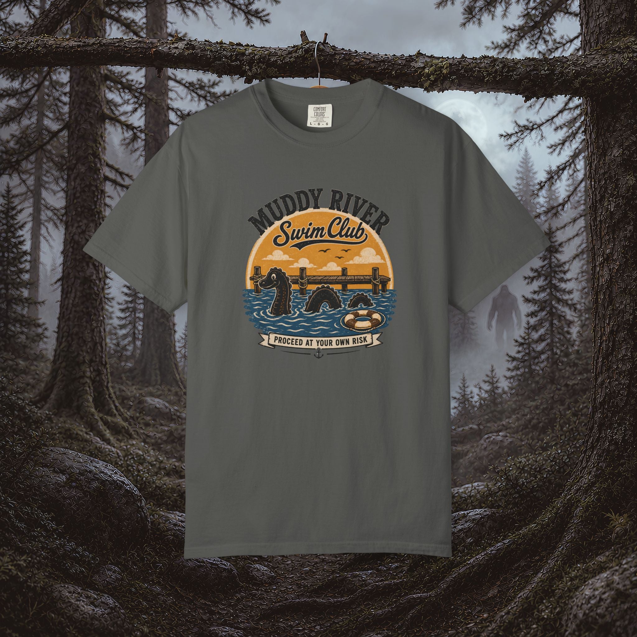 Monongy Swim Club Vintage T-Shirt — Retro Cryptid River Graphic