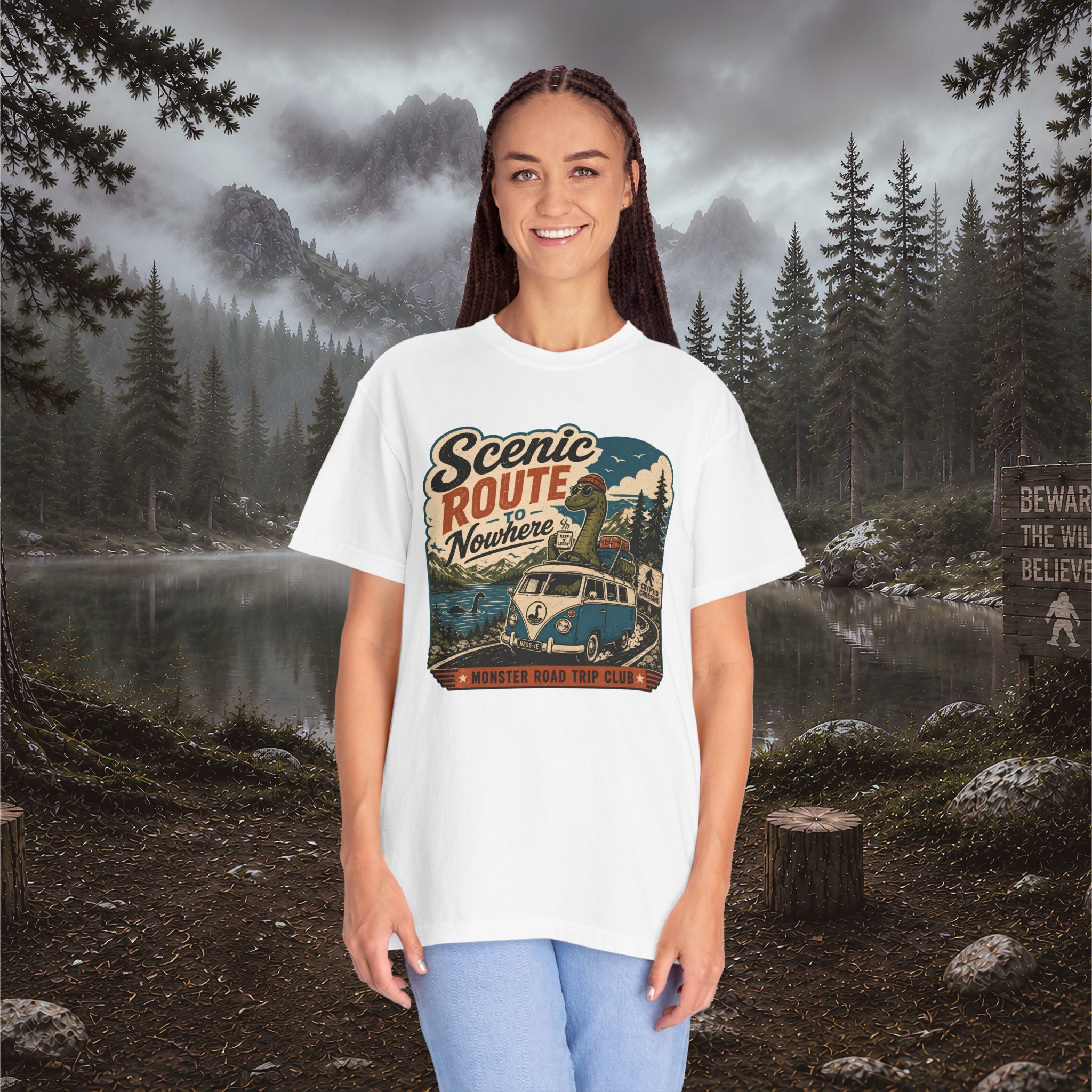Scenic Route Vintage Camper Nessy T-Shirt — Road Trip Adventure Tee