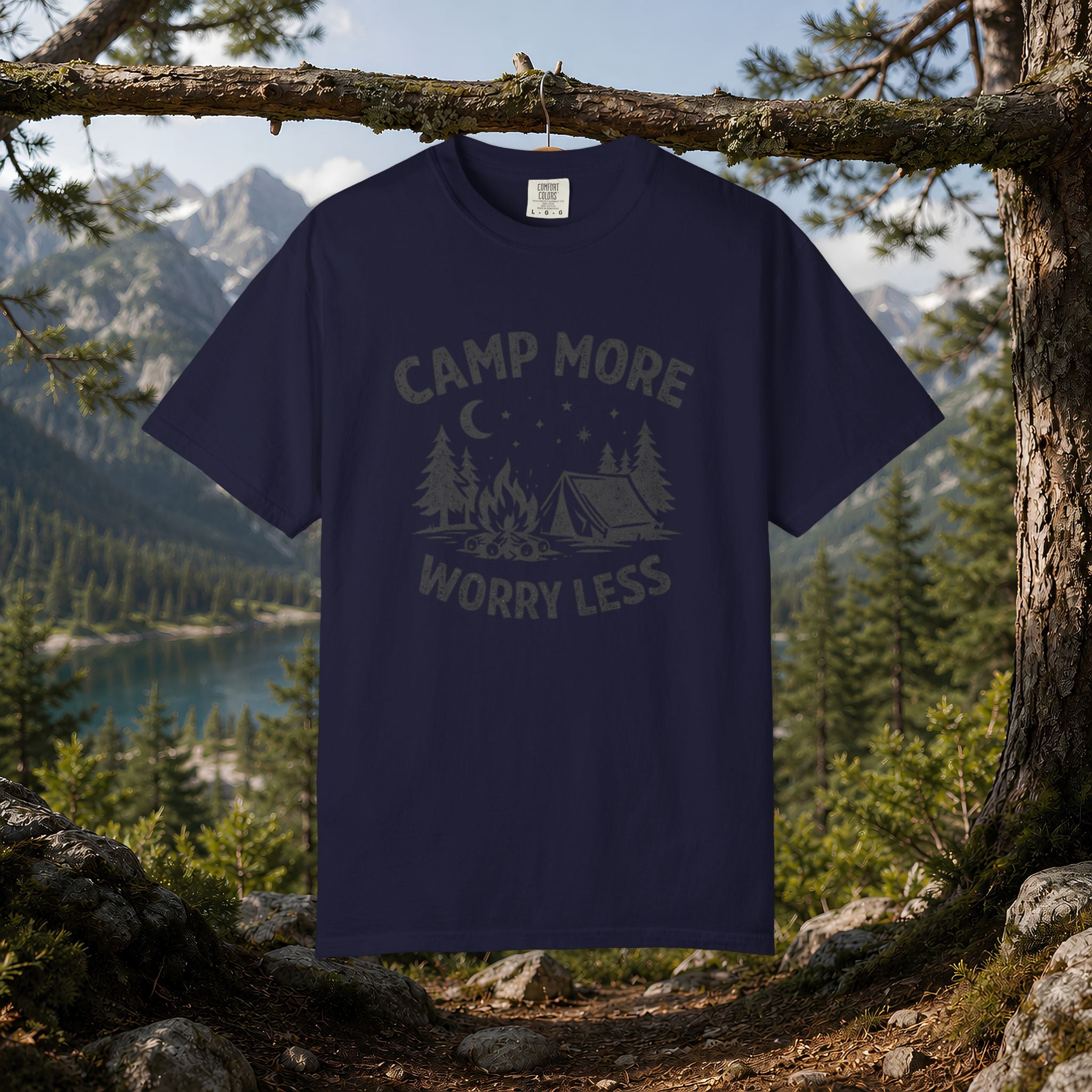 Camp More Worry Less T-Shirt - Camping Enthusiast Tee