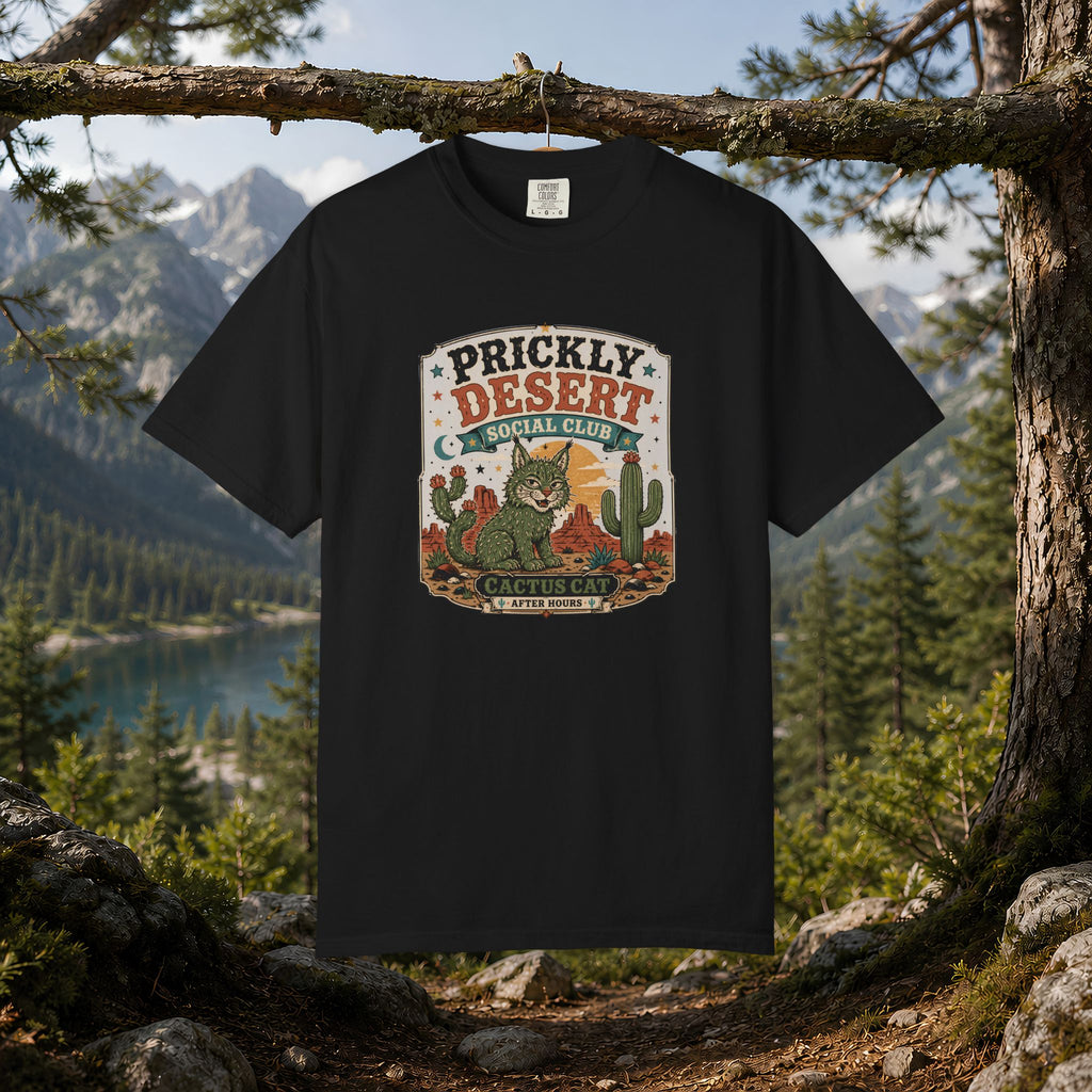 Cactus Cat Tee — Prickly Desert Social Club Retro Cactus Cat Graphic T-Shirt