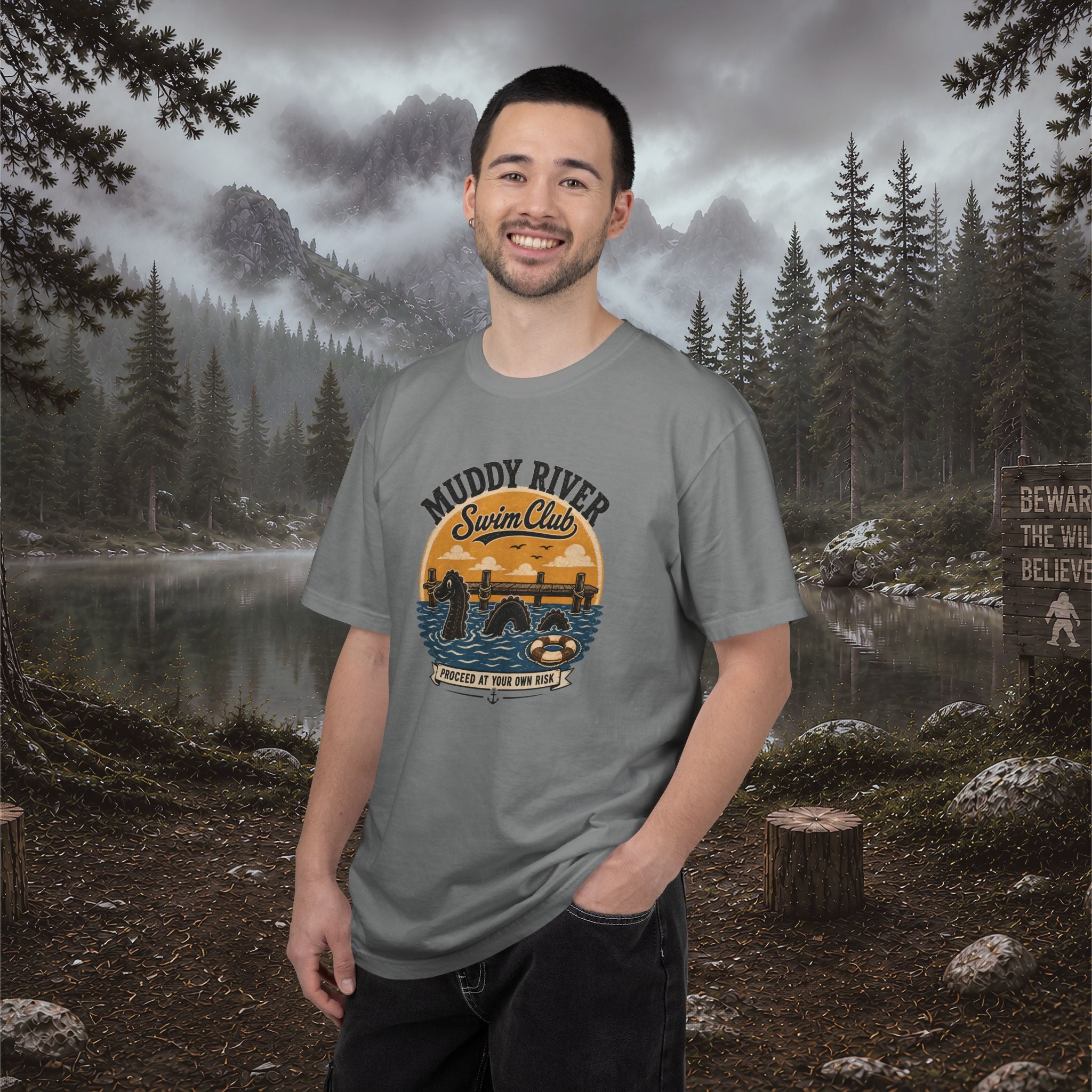 Monongy Swim Club Vintage T-Shirt — Retro Cryptid River Graphic