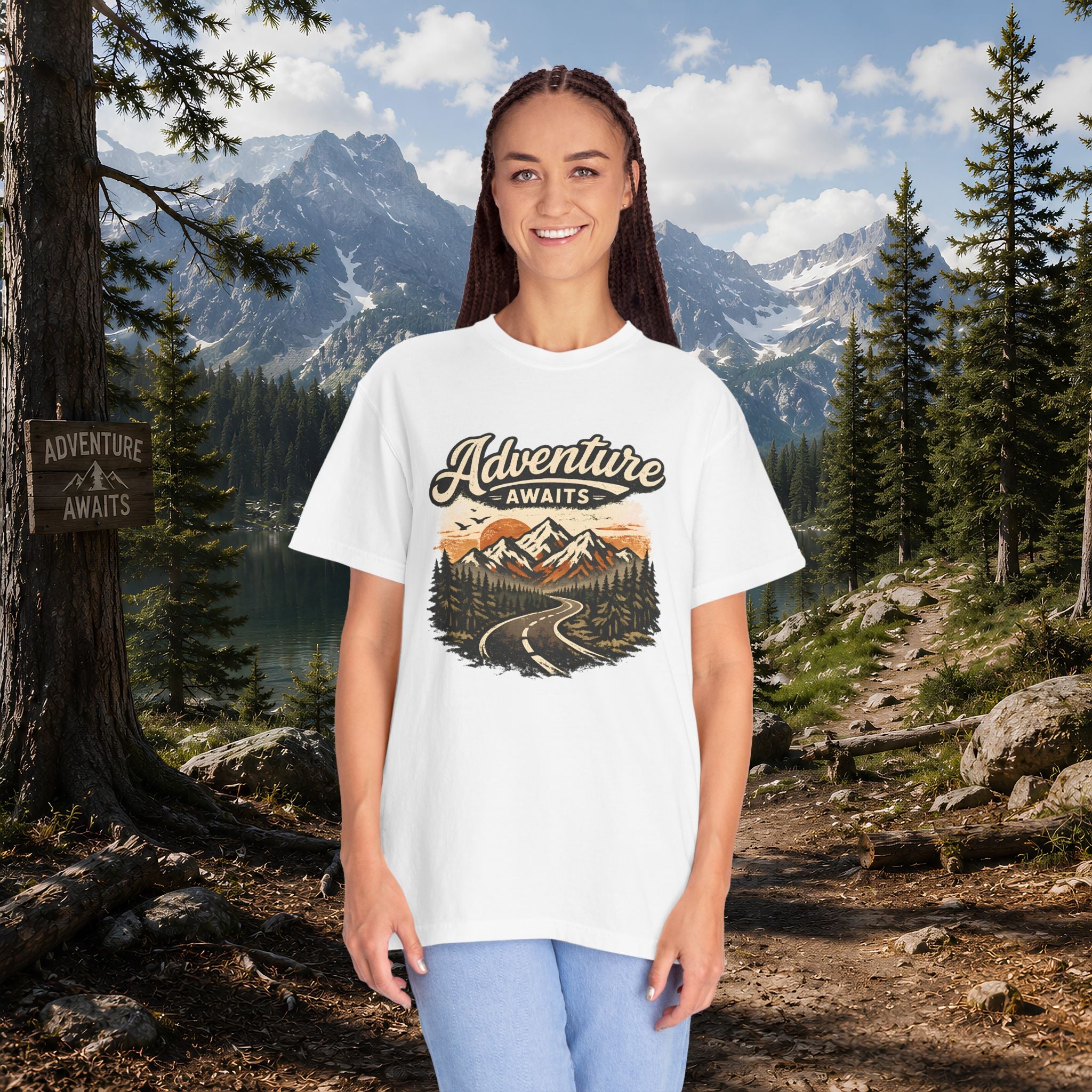 Adventure Awaits T-Shirt — Scenic Mountain Road Graphic Tee