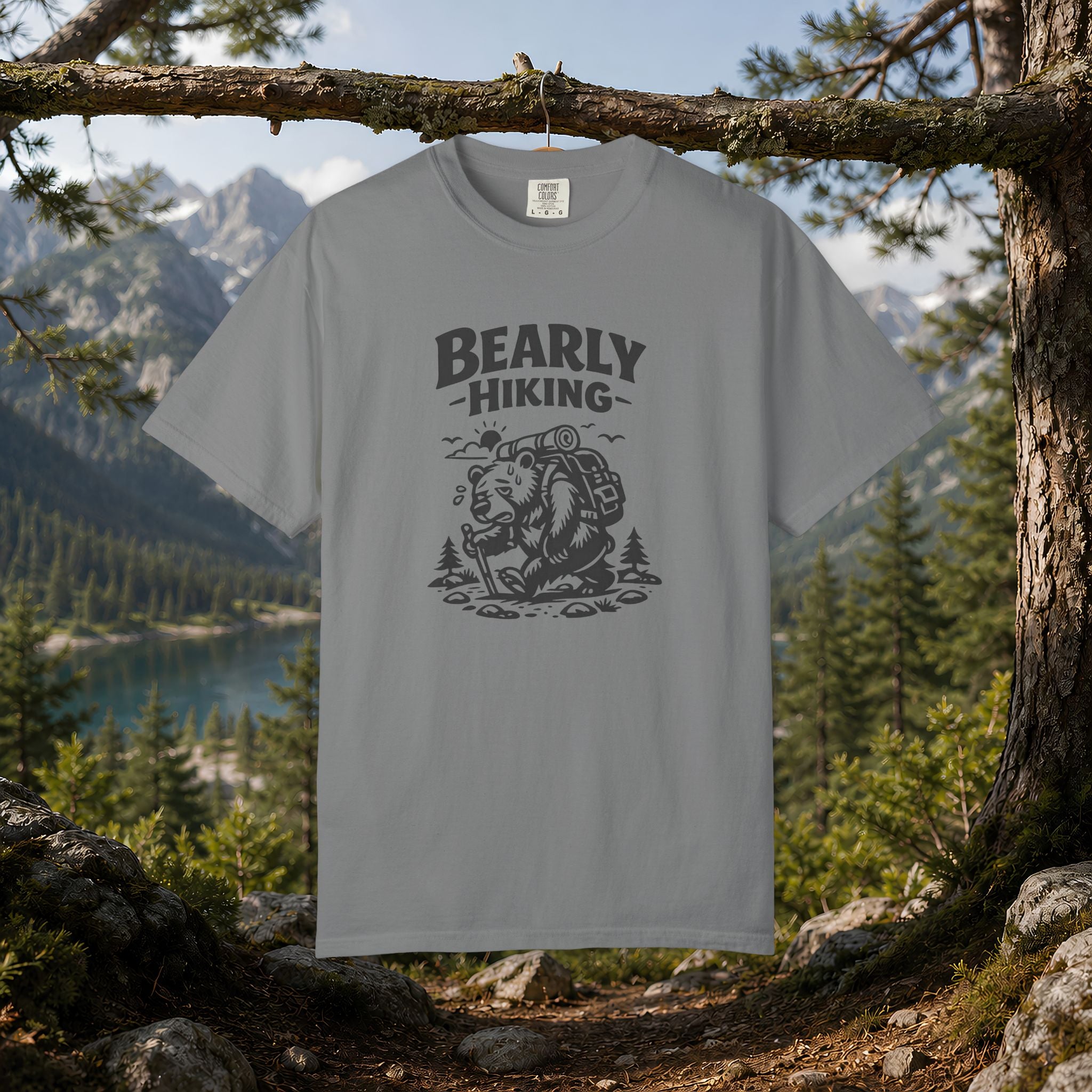 Bearly Hiking T-Shirt — Funny Bear Backpacking Graphic Tee for Hikers & Outdoor Lovers