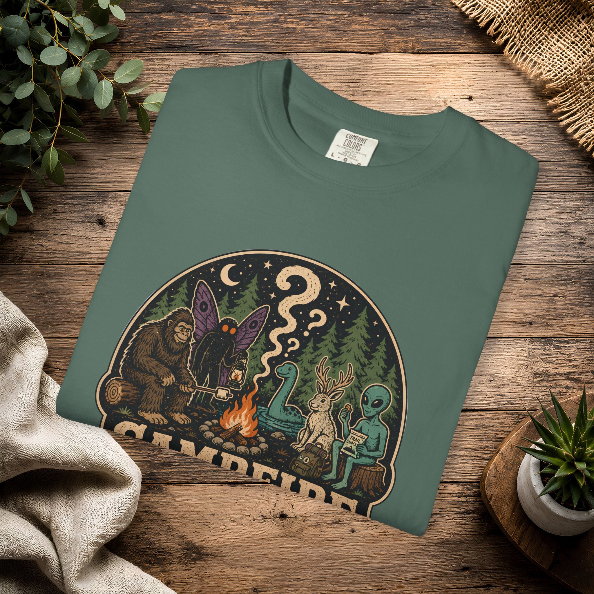 Campfire Cryptid Roll Call T-Shirt — Vintage Camping Patch Graphic
