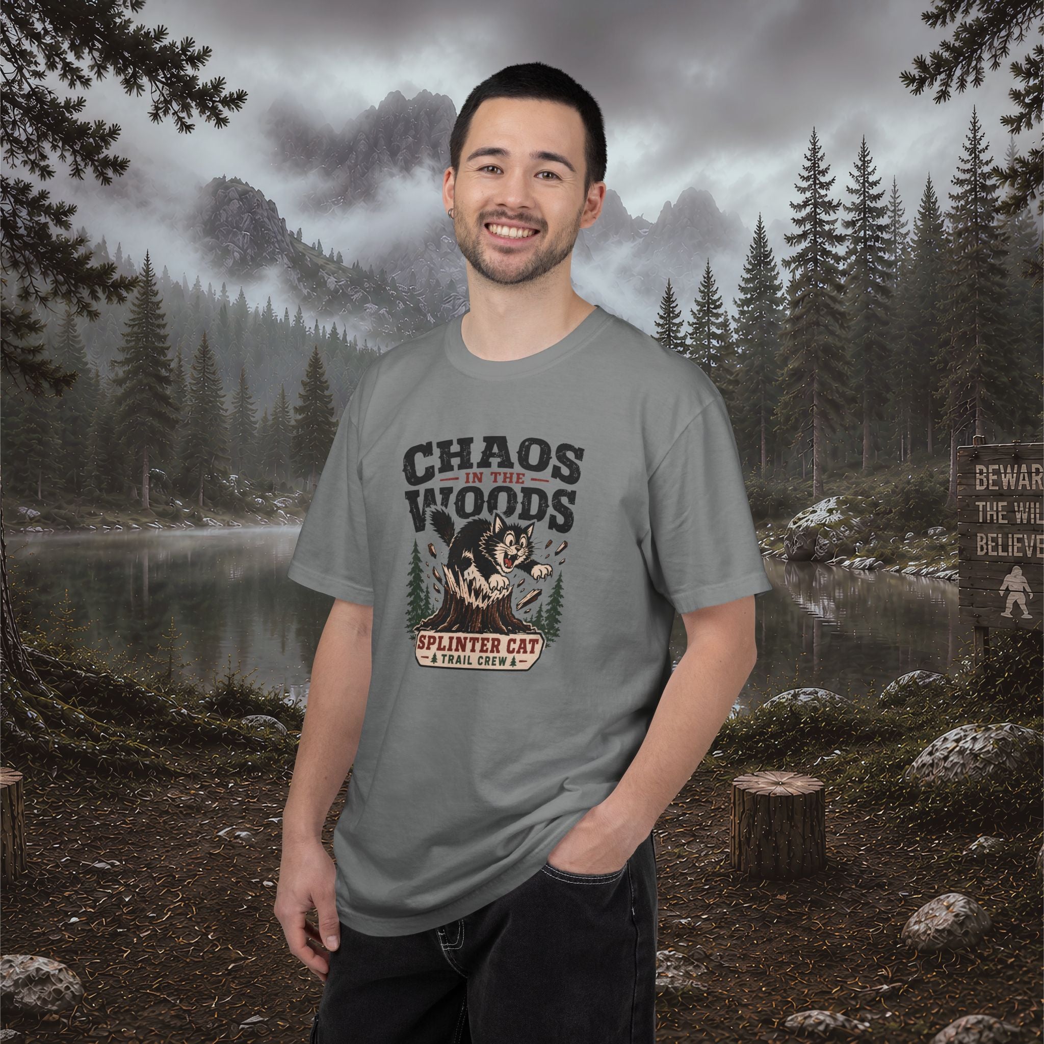 Splinter Cat 'Chaos in the Woods' Graphic Tee — Vintage Outdoor Trail Shirt