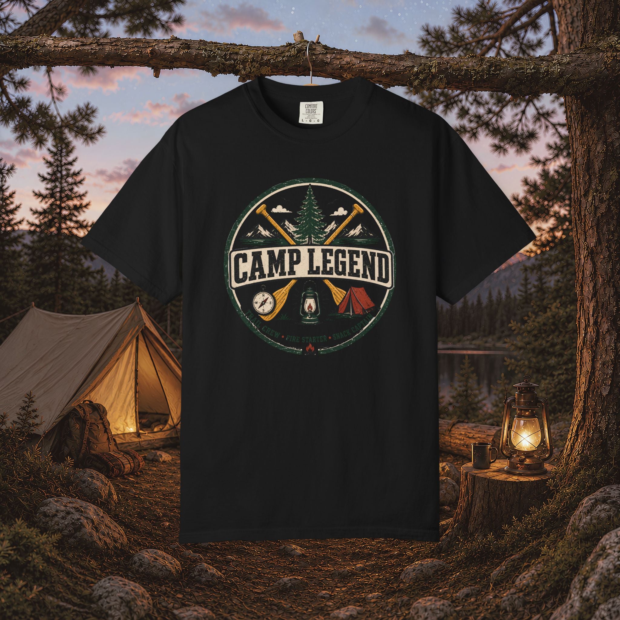 Camp Legend T-Shirt — Vintage Camping Badge Tee