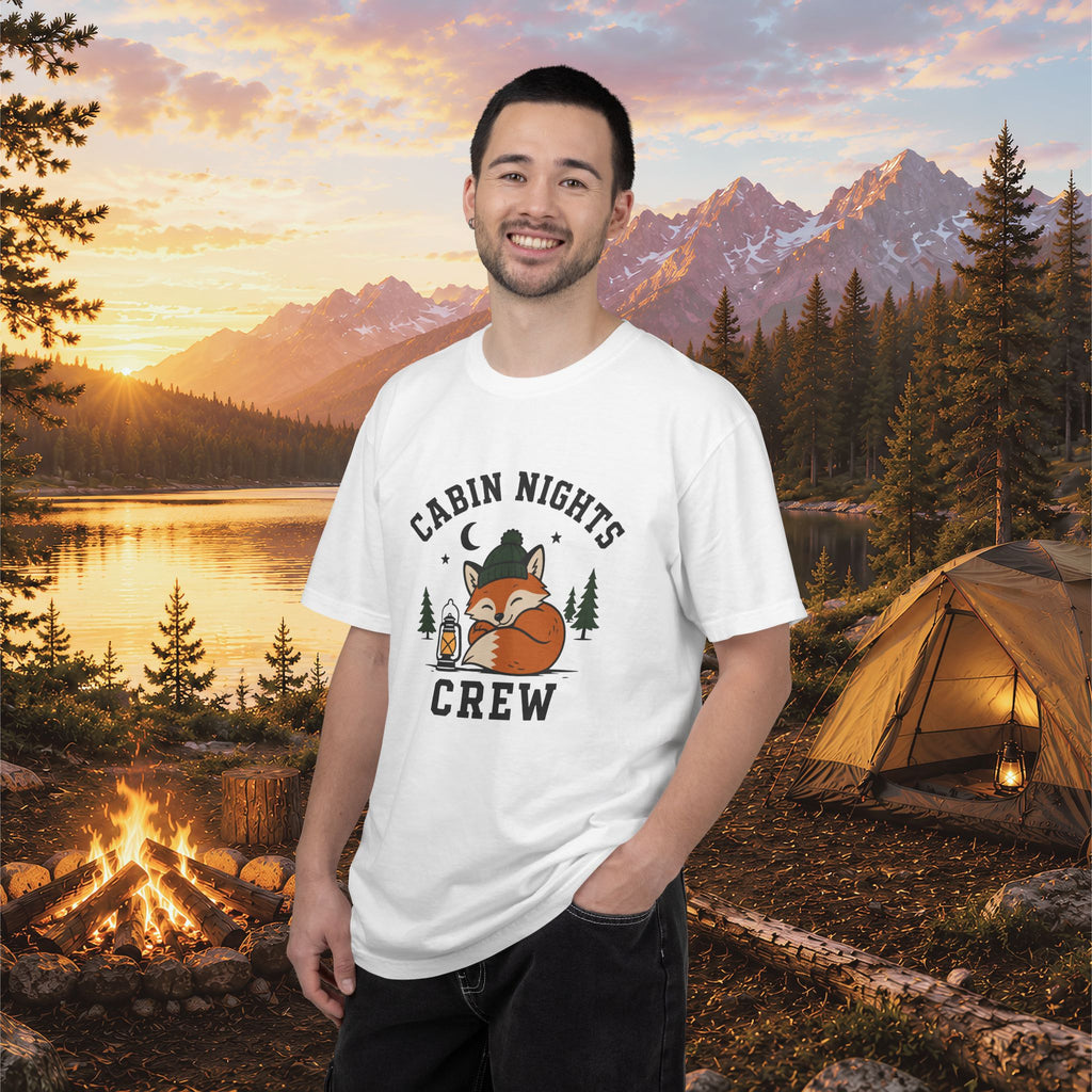 Cabin Nights Crew T-Shirt — Cozy Fox Camping Tee
