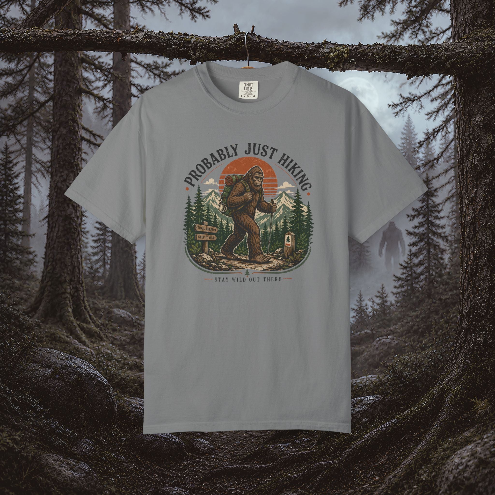 Probably Just Hiking T-Shirt — Bigfoot Forest Adventure Tee