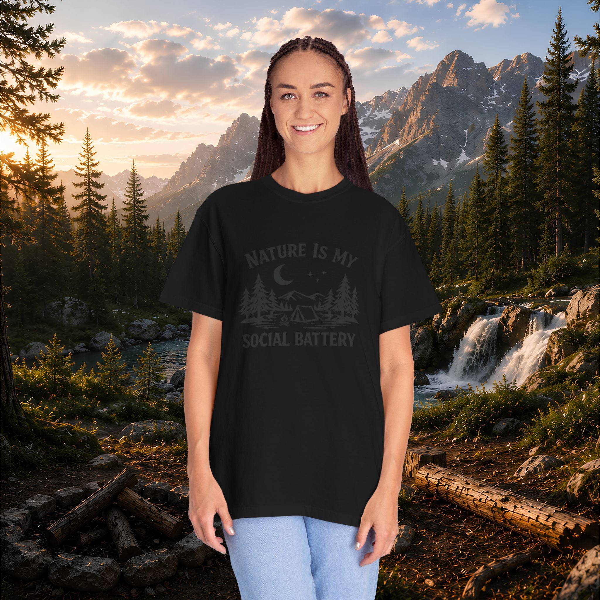 Nature Is My Social Battery T-Shirt — Outdoor Enthusiast Graphic Tee