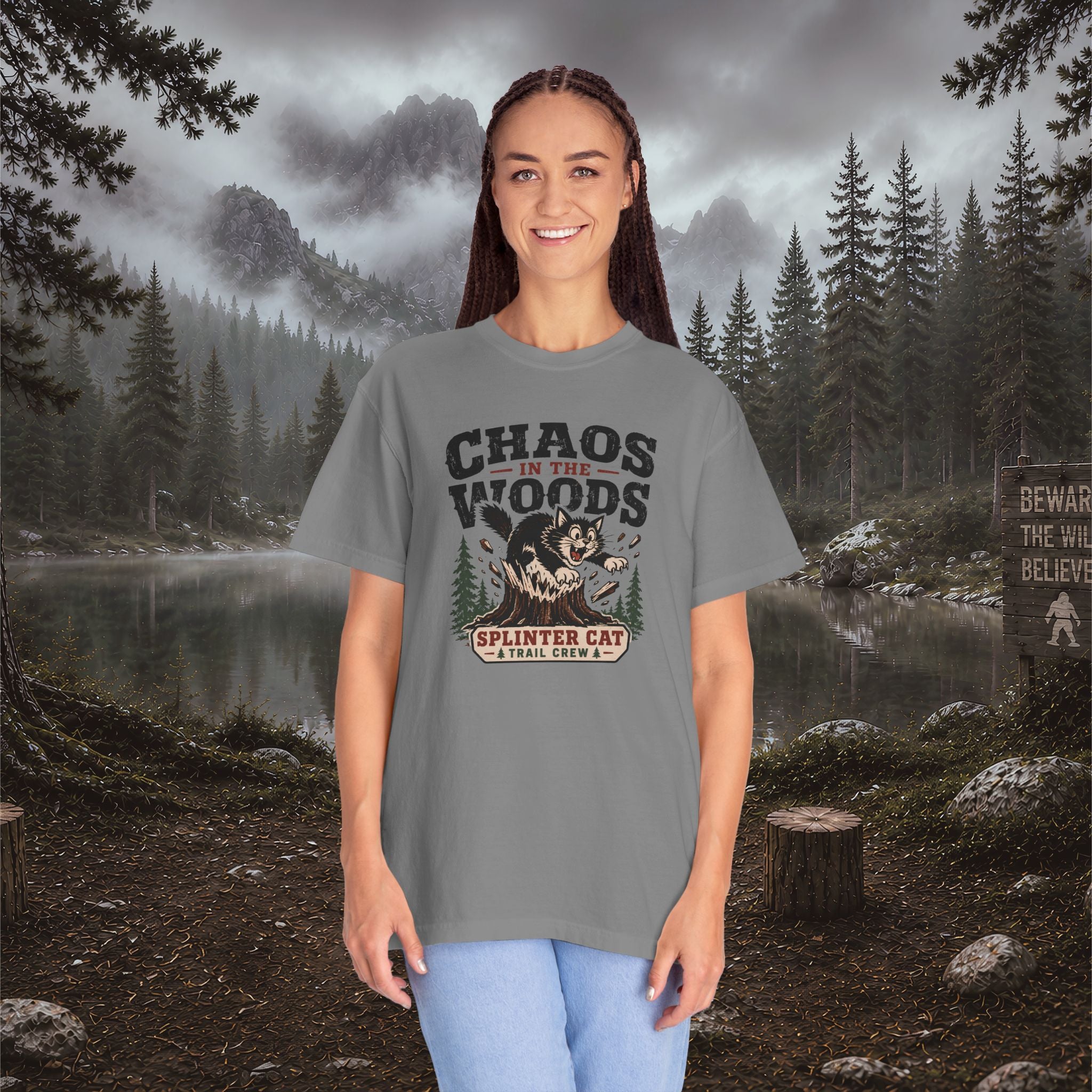 Splinter Cat 'Chaos in the Woods' Graphic Tee — Vintage Outdoor Trail Shirt
