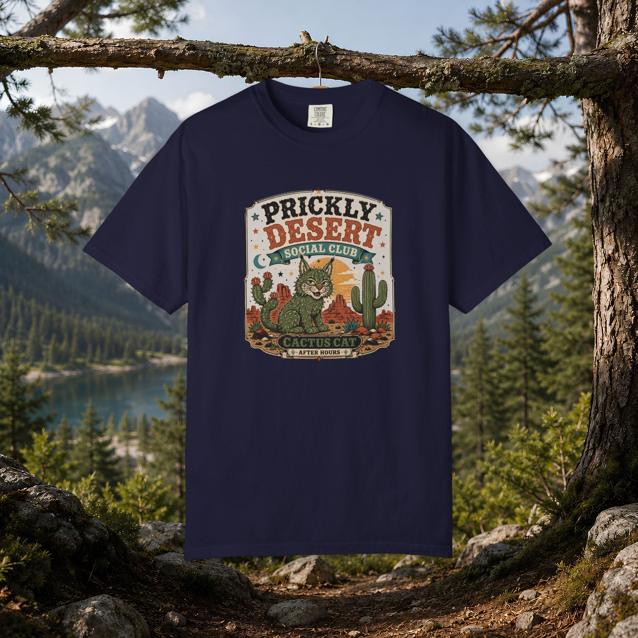 Cactus Cat Tee — Prickly Desert Social Club Retro Cactus Cat Graphic T-Shirt