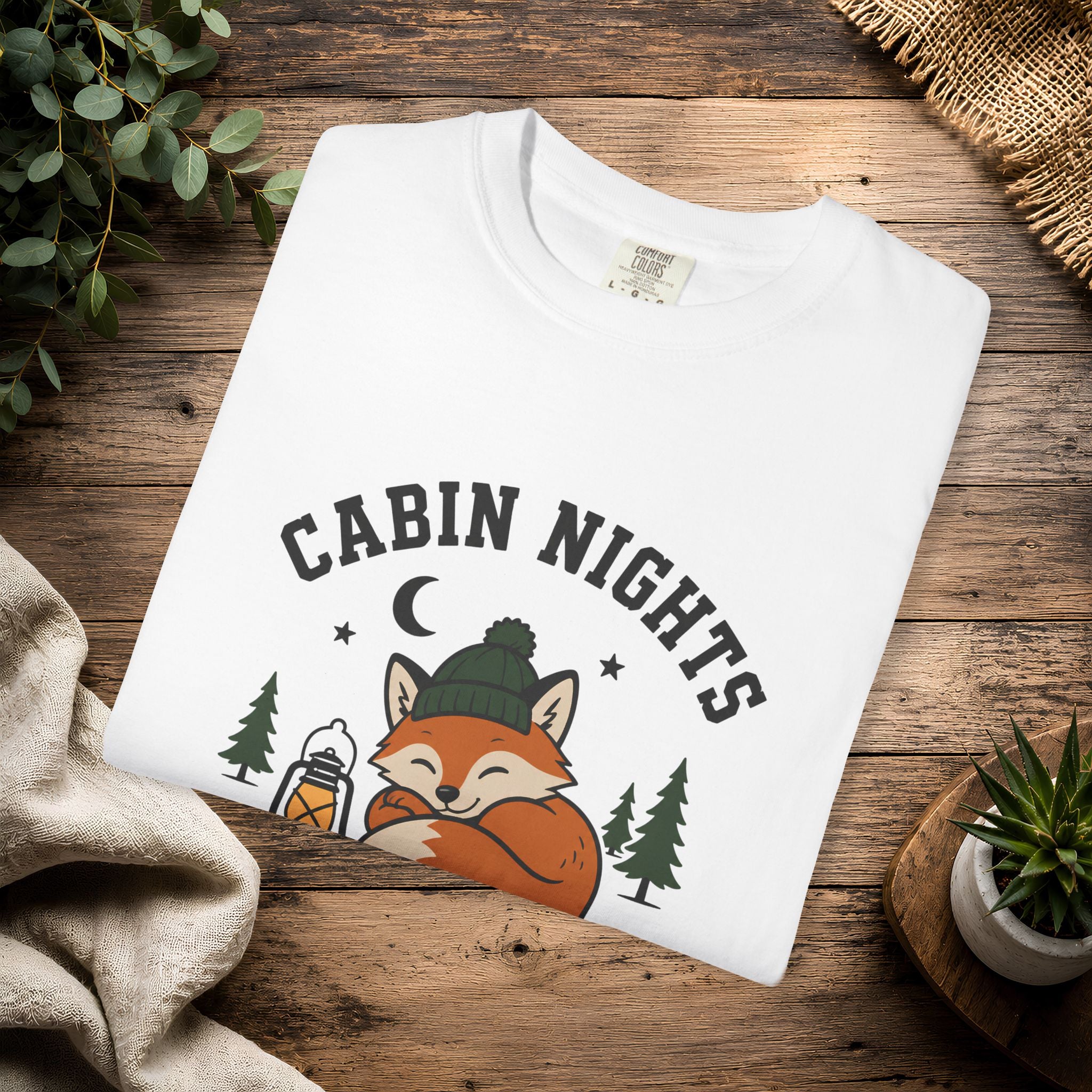 Cabin Nights Crew T-Shirt — Cozy Fox Camping Tee