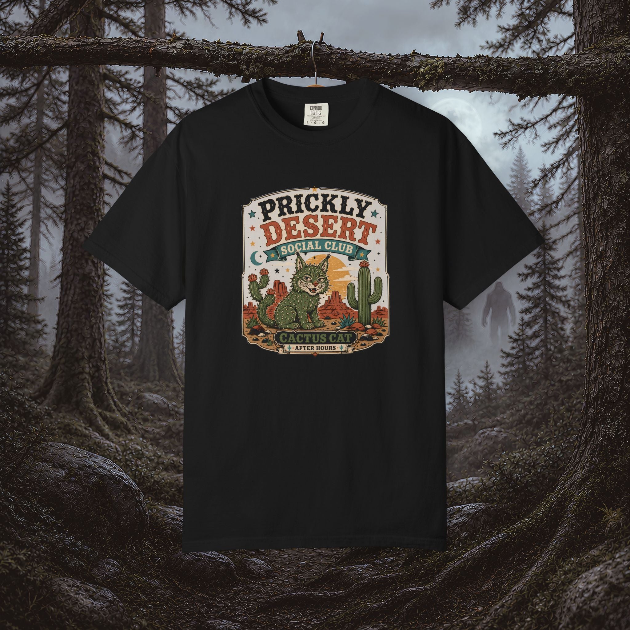 Cactus Cat Tee — Prickly Desert Social Club Retro Cactus Cat Graphic T-Shirt