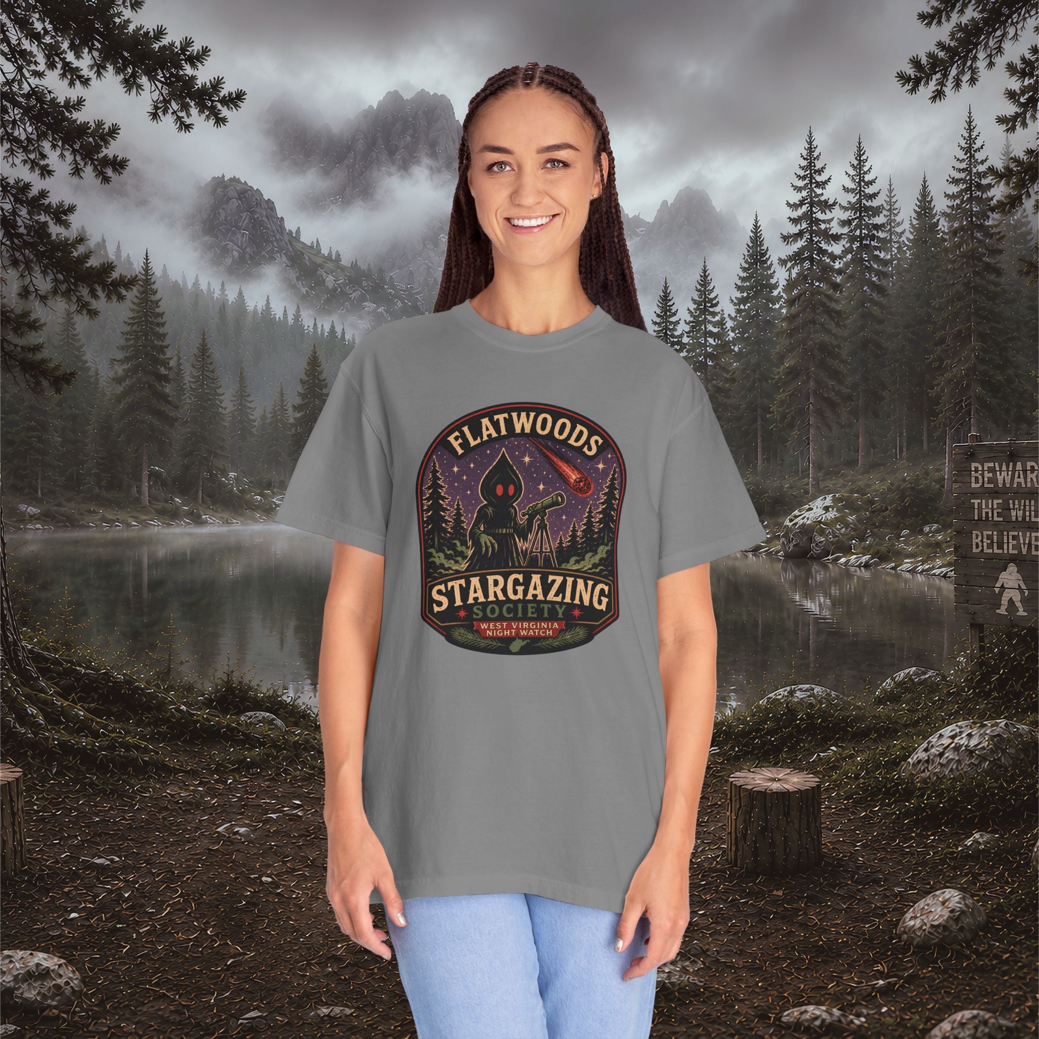 Flatwoods Stargazing Society T‑Shirt — Night Sky Adventure Tee