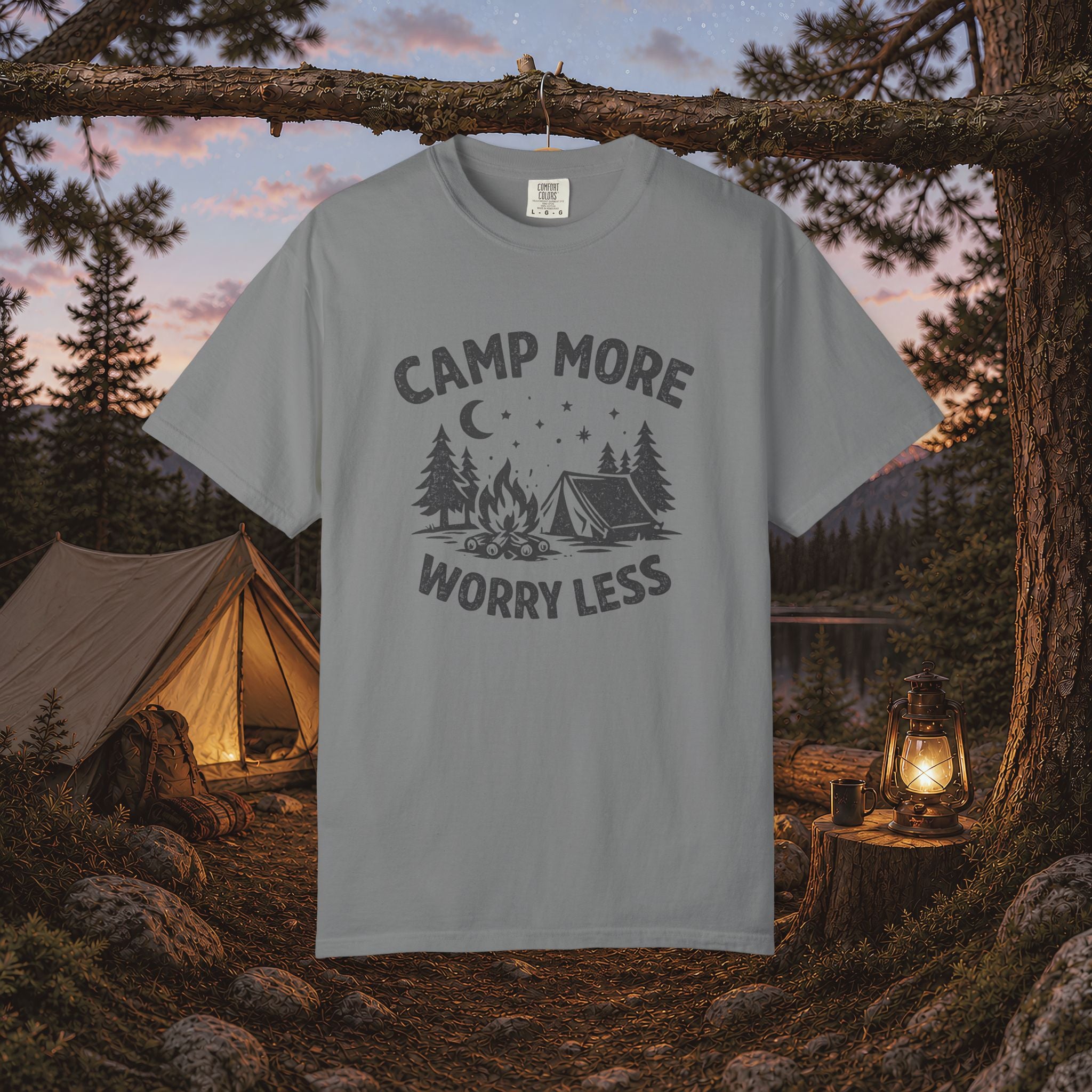 Camp More Worry Less T-Shirt - Camping Enthusiast Tee