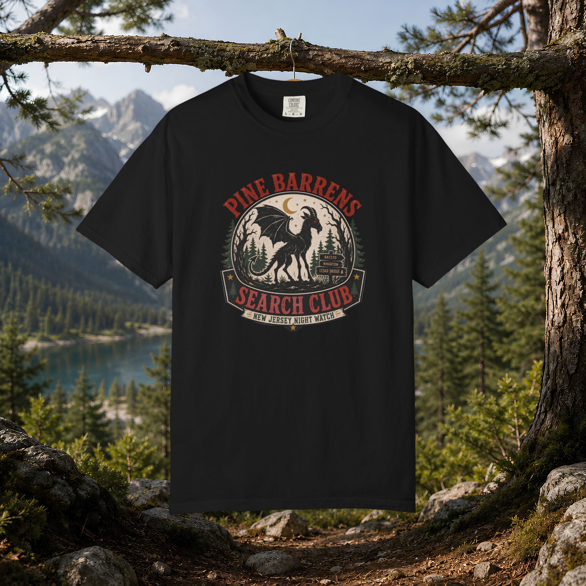 Jersey Devil Pine Barrens Search Club T-Shirt — Vintage Cryptid Graphic Tee