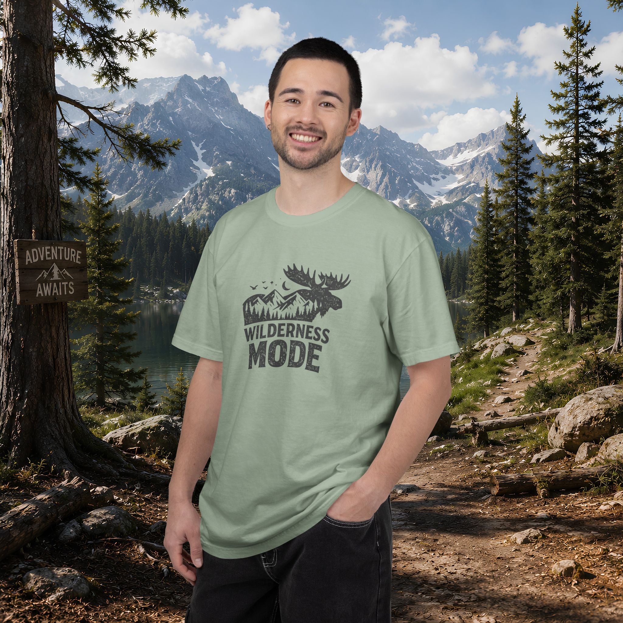 Wilderness Mode T-Shirt — Outdoor Moose Mountain Graphic Tee