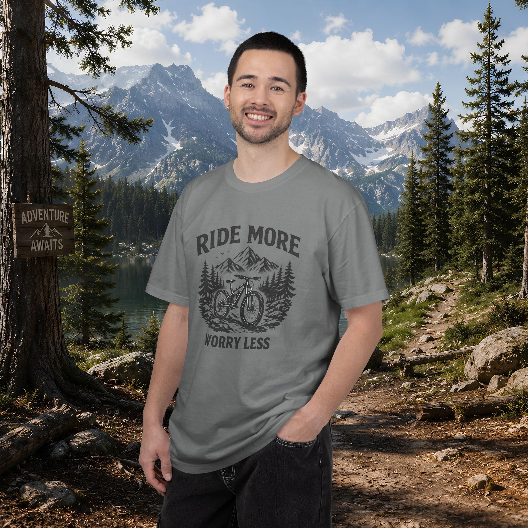 Ride More Worry Less T-Shirt — Mountain Bike Adventure Tee