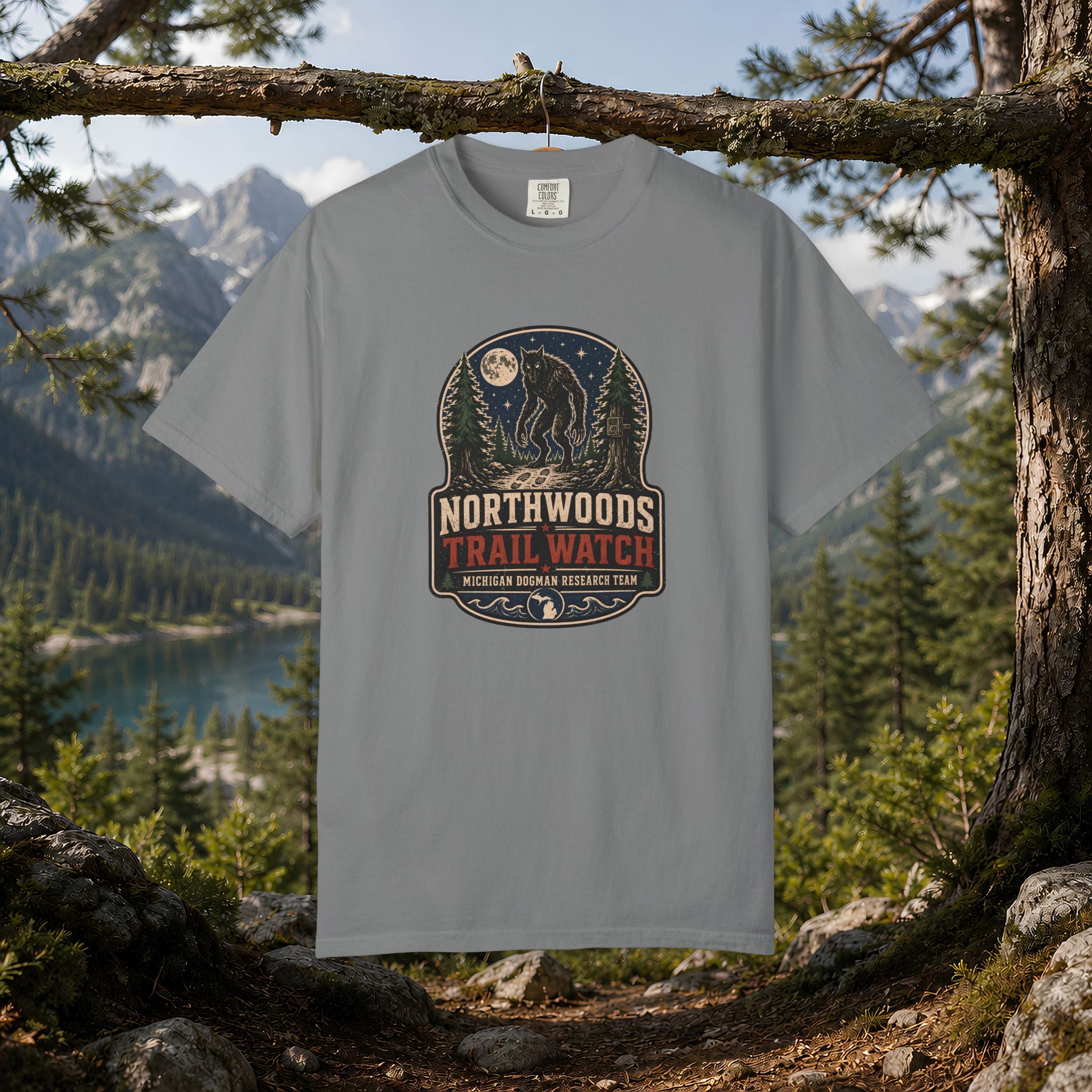 Michigan Dogman Patch T-Shirt — Retro Cryptid Trail Tee